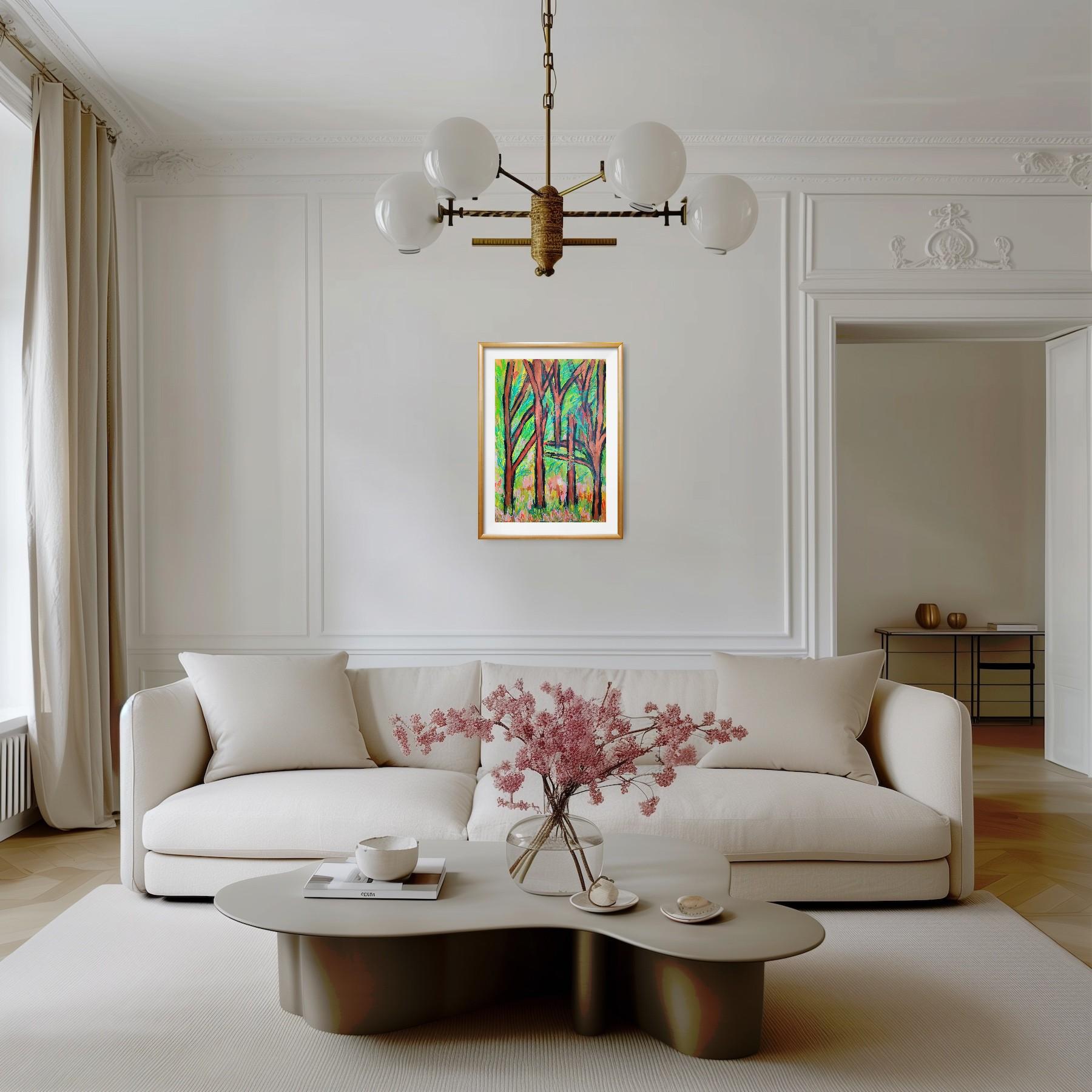 Contemporary large abstract painting nature forest 