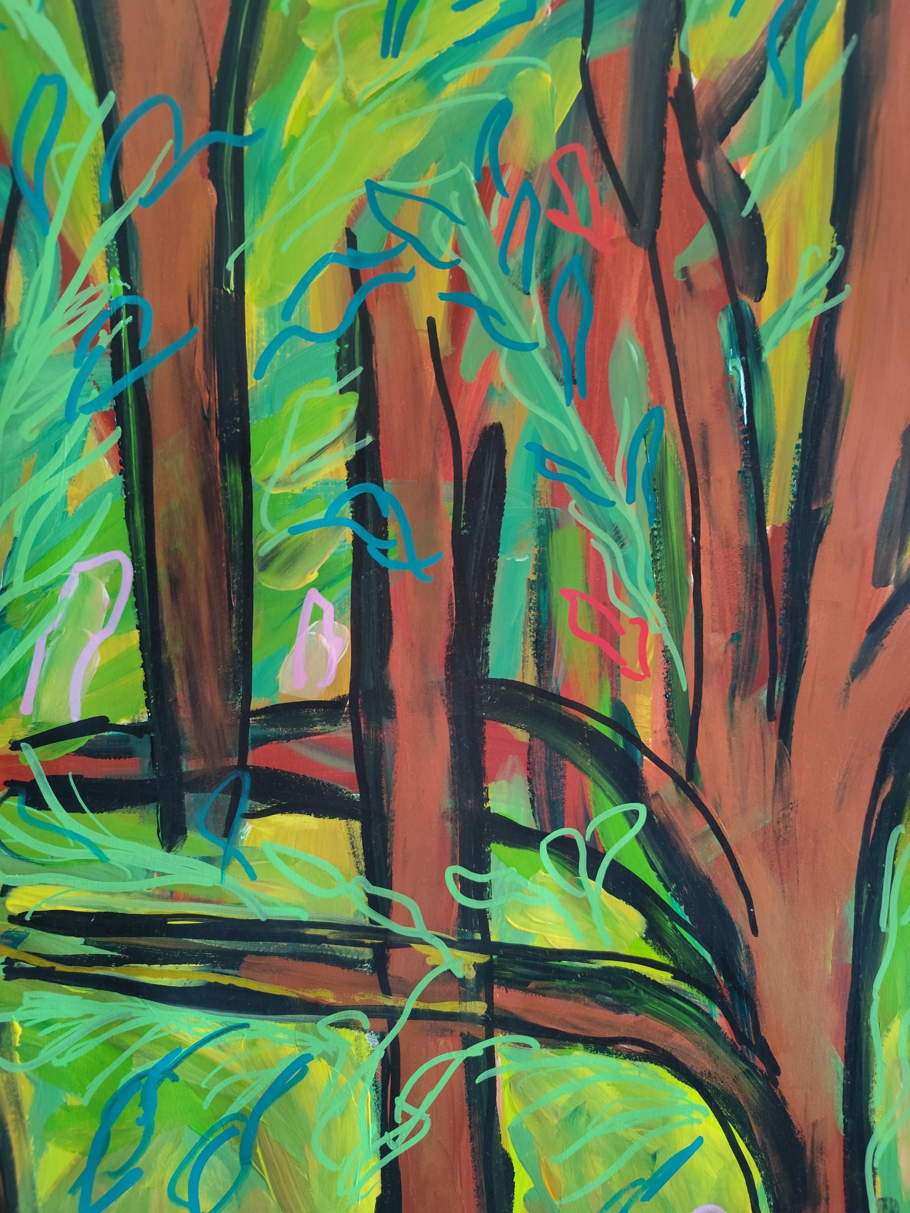 Contemporary large abstract painting nature forest 