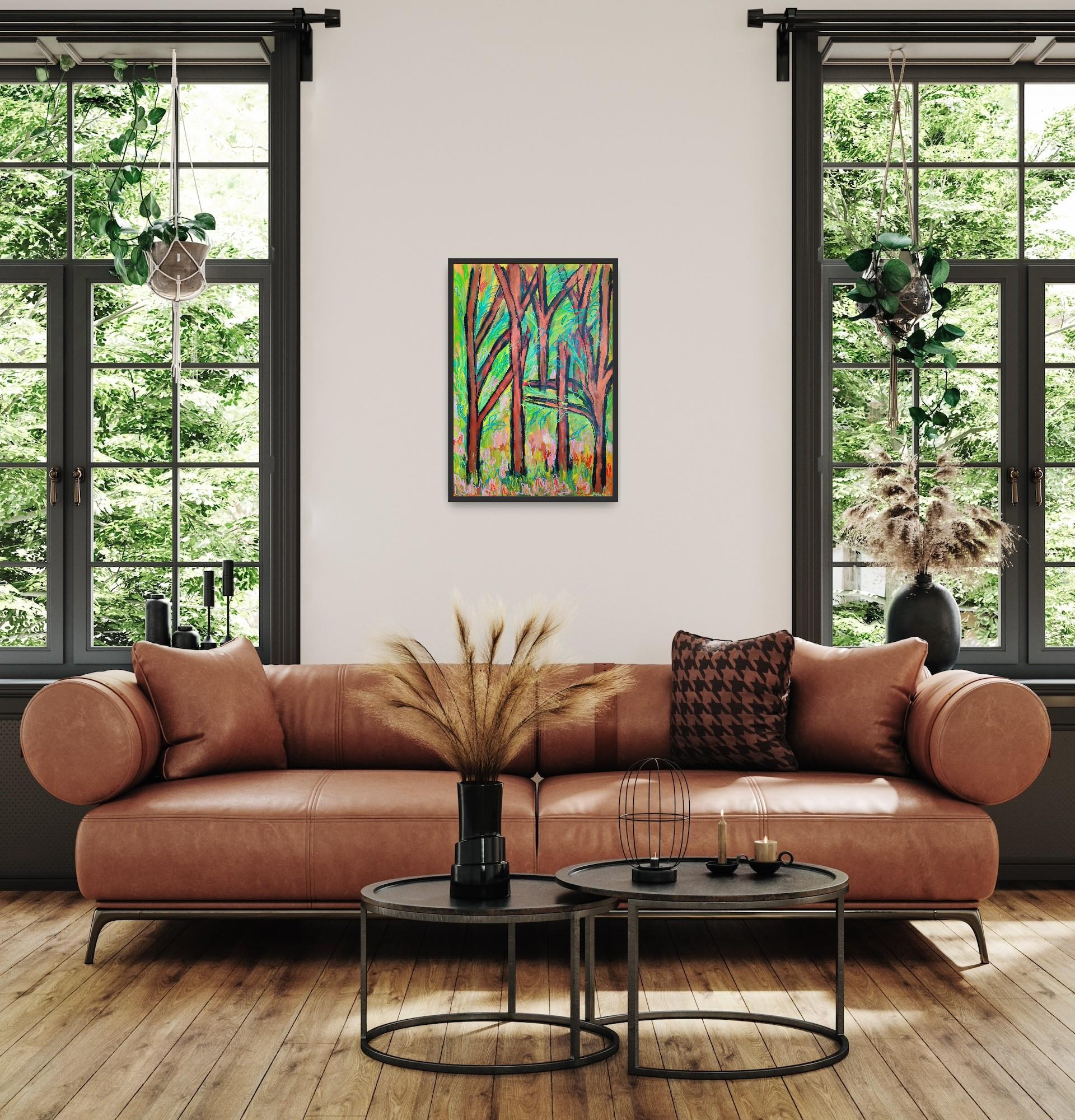 Contemporary large abstract painting nature forest 