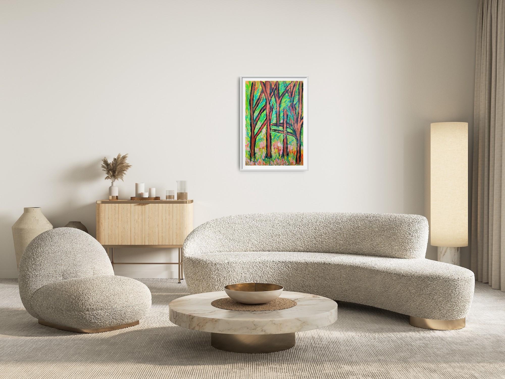 Contemporary large abstract painting nature forest 