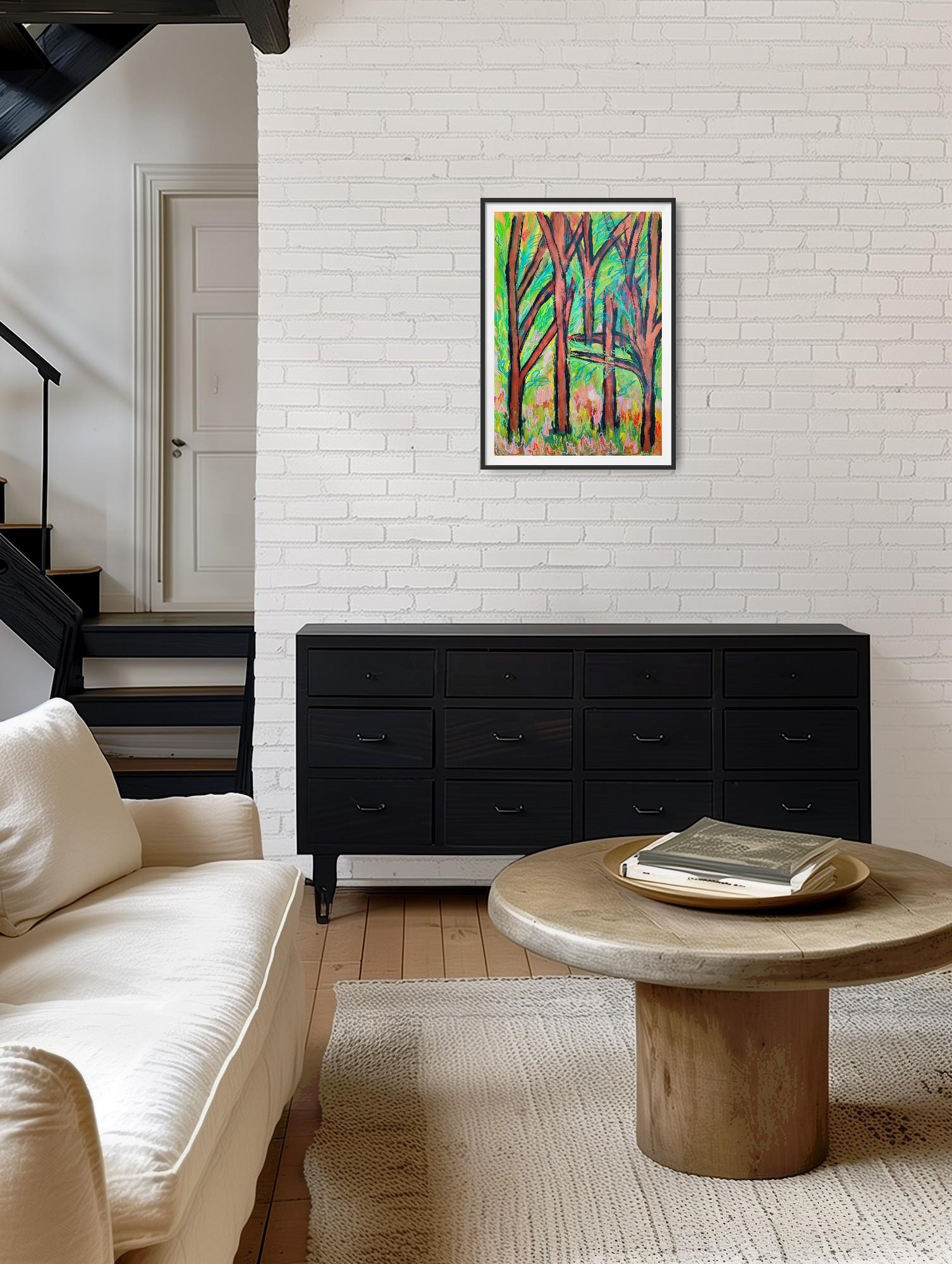 Contemporary large abstract painting nature forest 