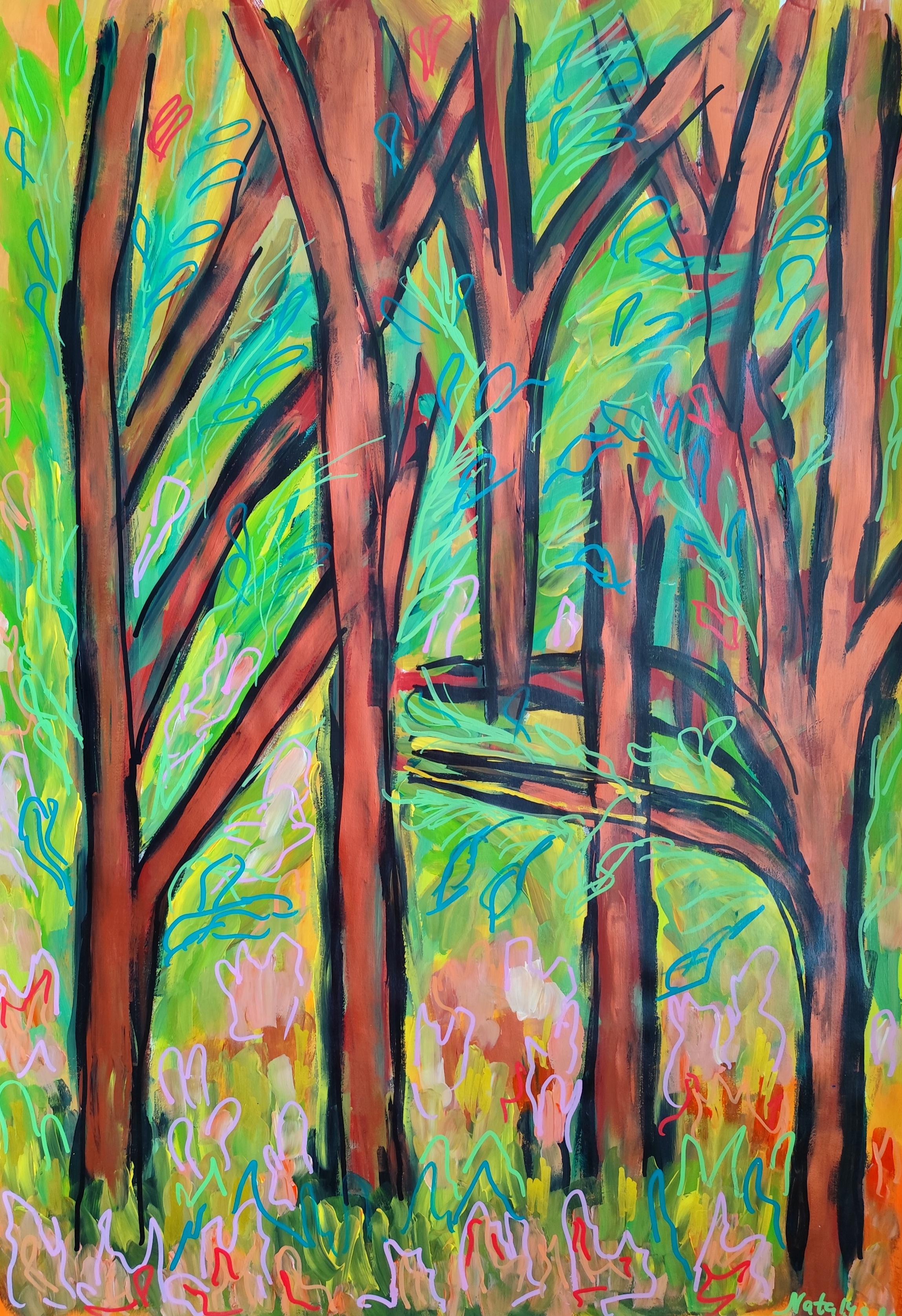 Contemporary large abstract painting nature forest "Equilibrium of Matter"