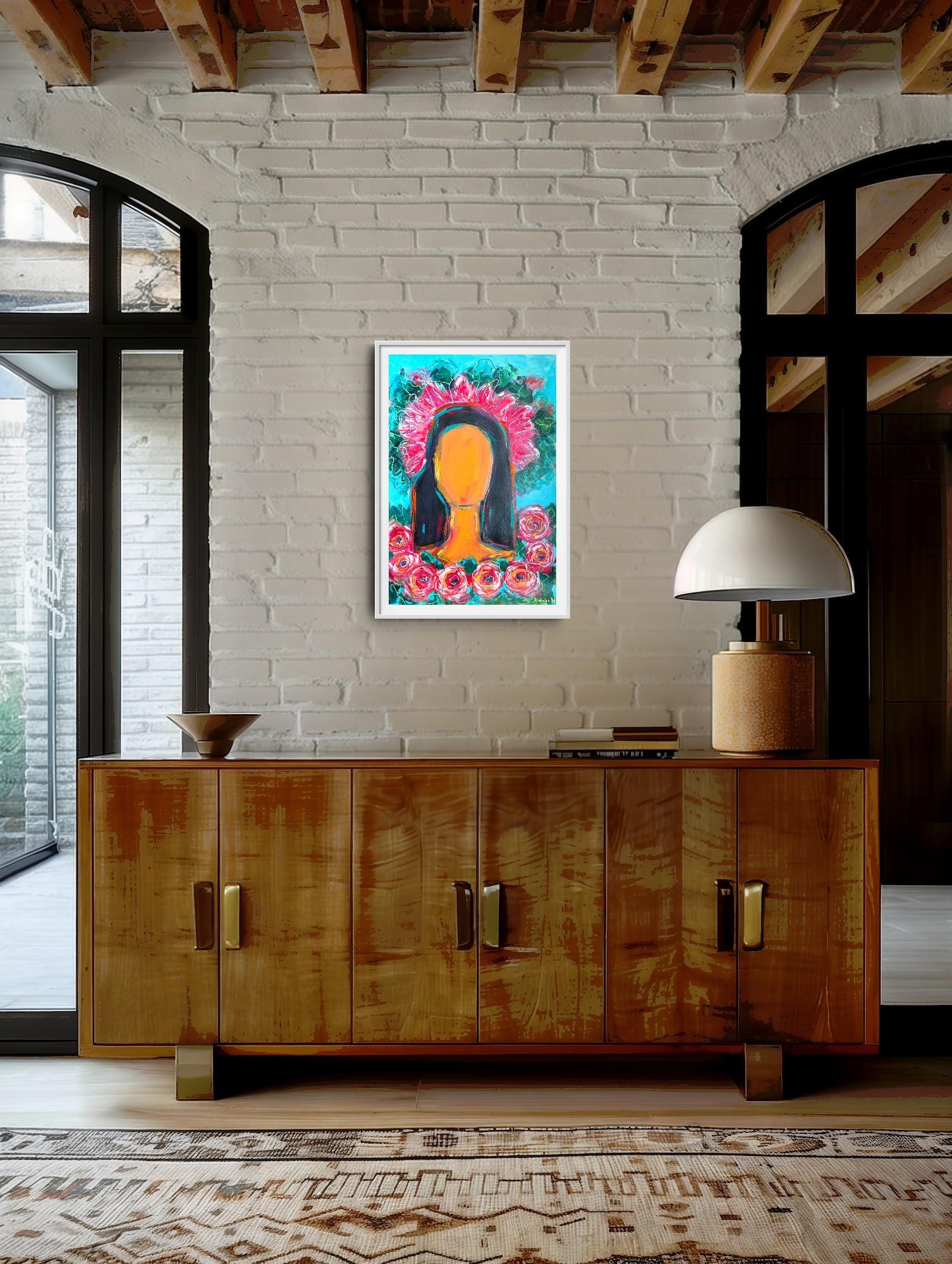 Zeitgenössisches großes figuratives Gemälde inspiriert von Frida Kahlo 