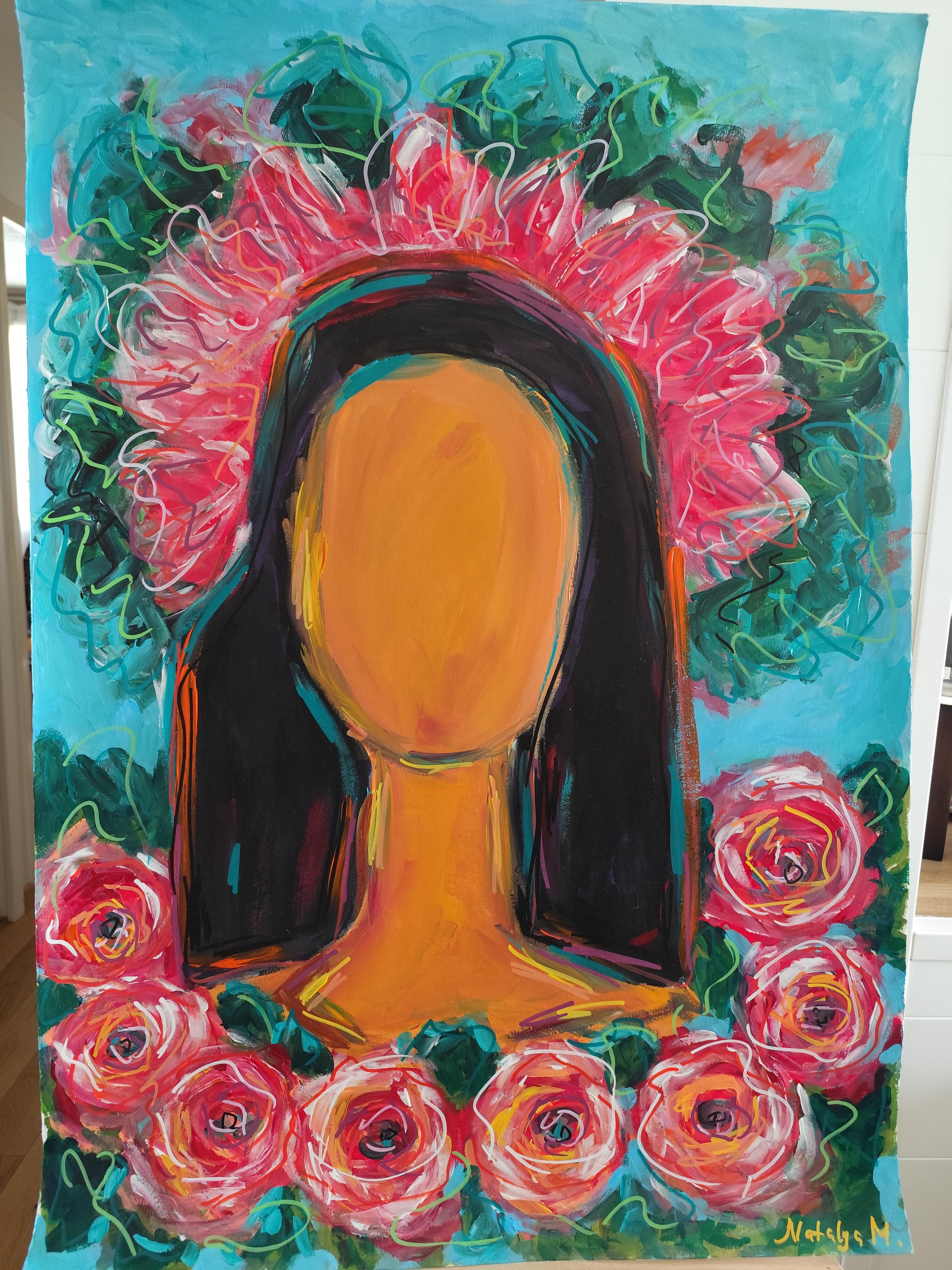 Zeitgenössisches großes figuratives Gemälde inspiriert von Frida Kahlo 