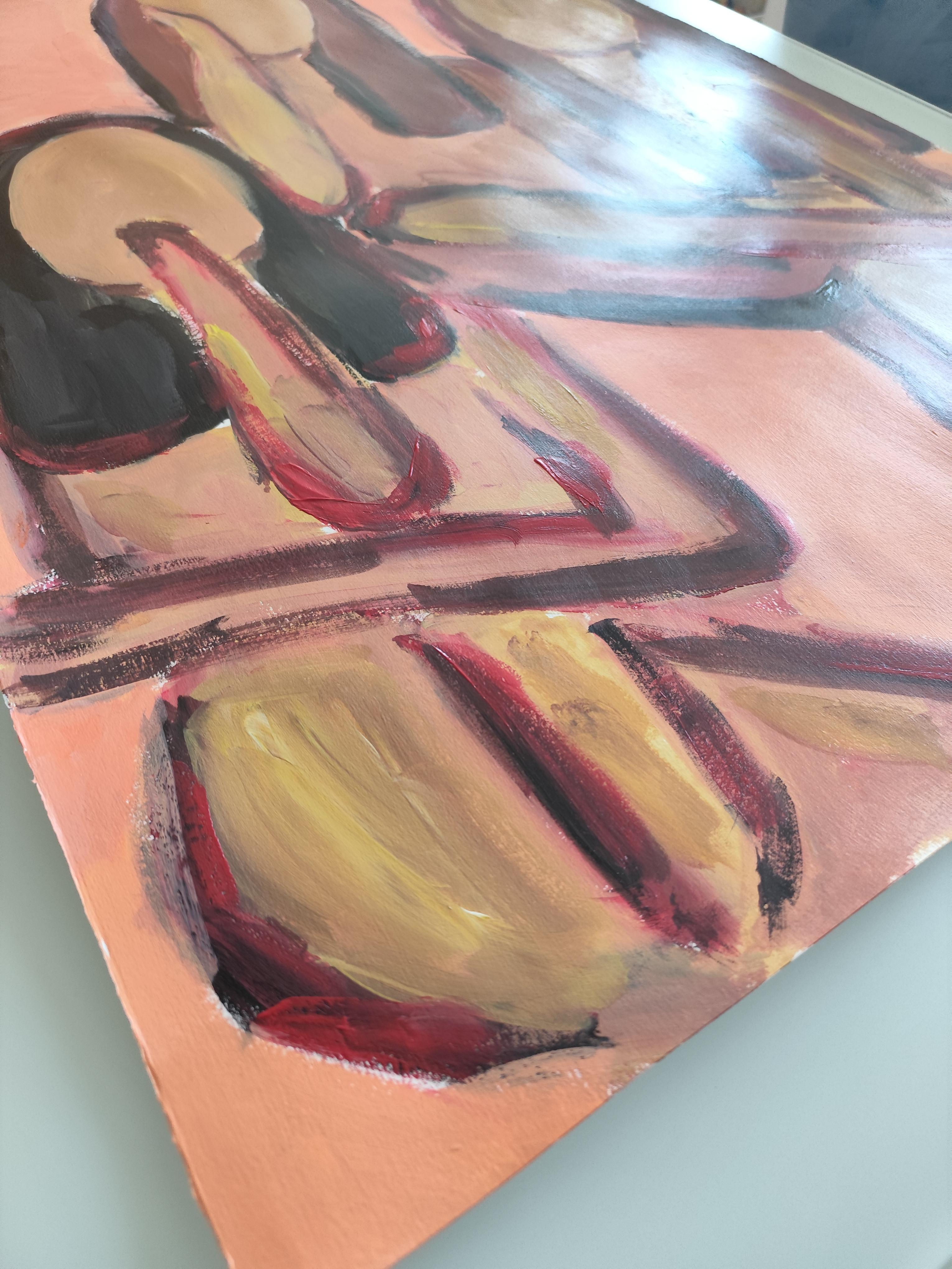 Zeitgenössisches großes figuratives Gemälde von Frauen auf Papier 