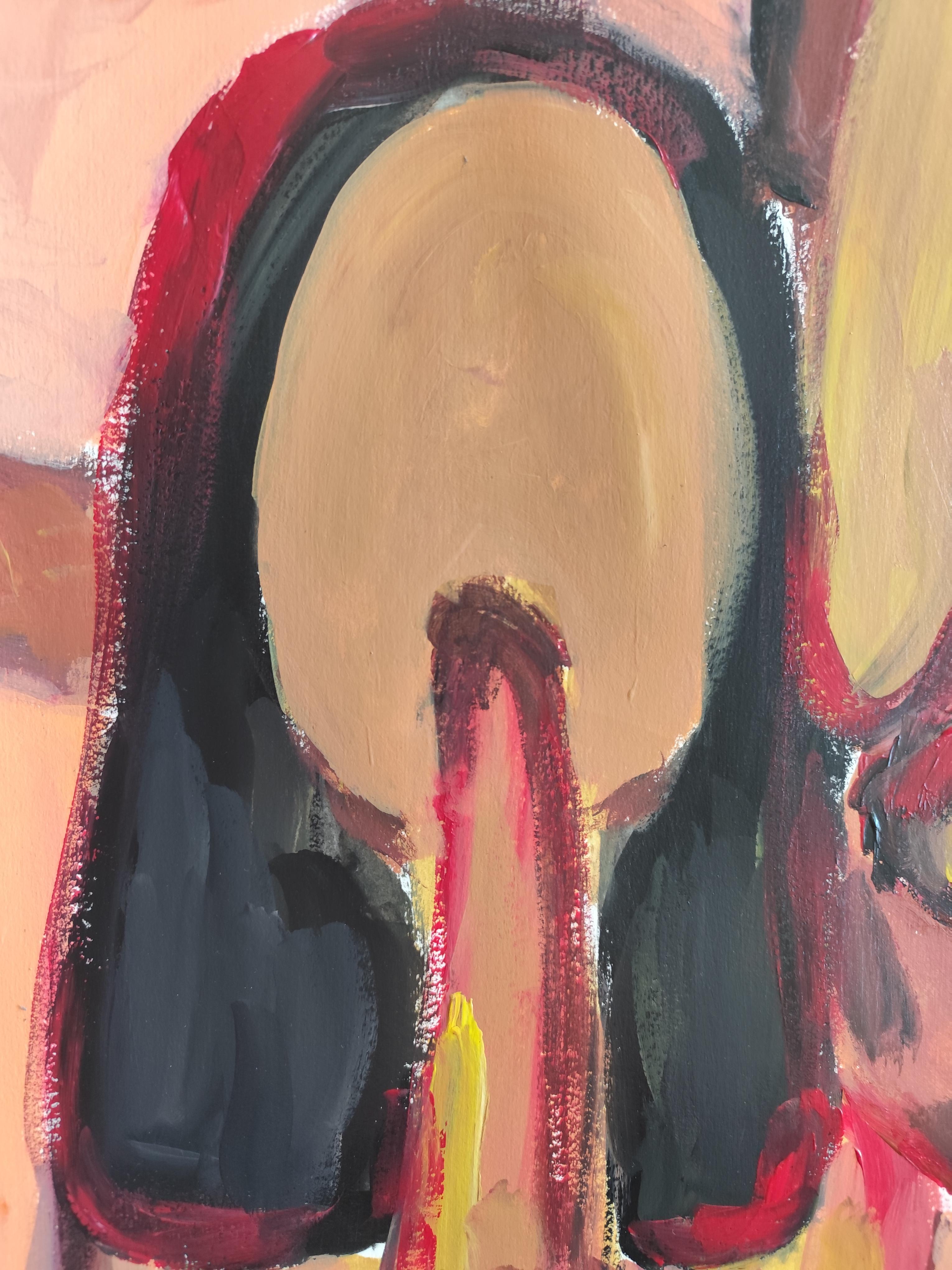 Zeitgenössisches großes figuratives Gemälde von Frauen auf Papier 