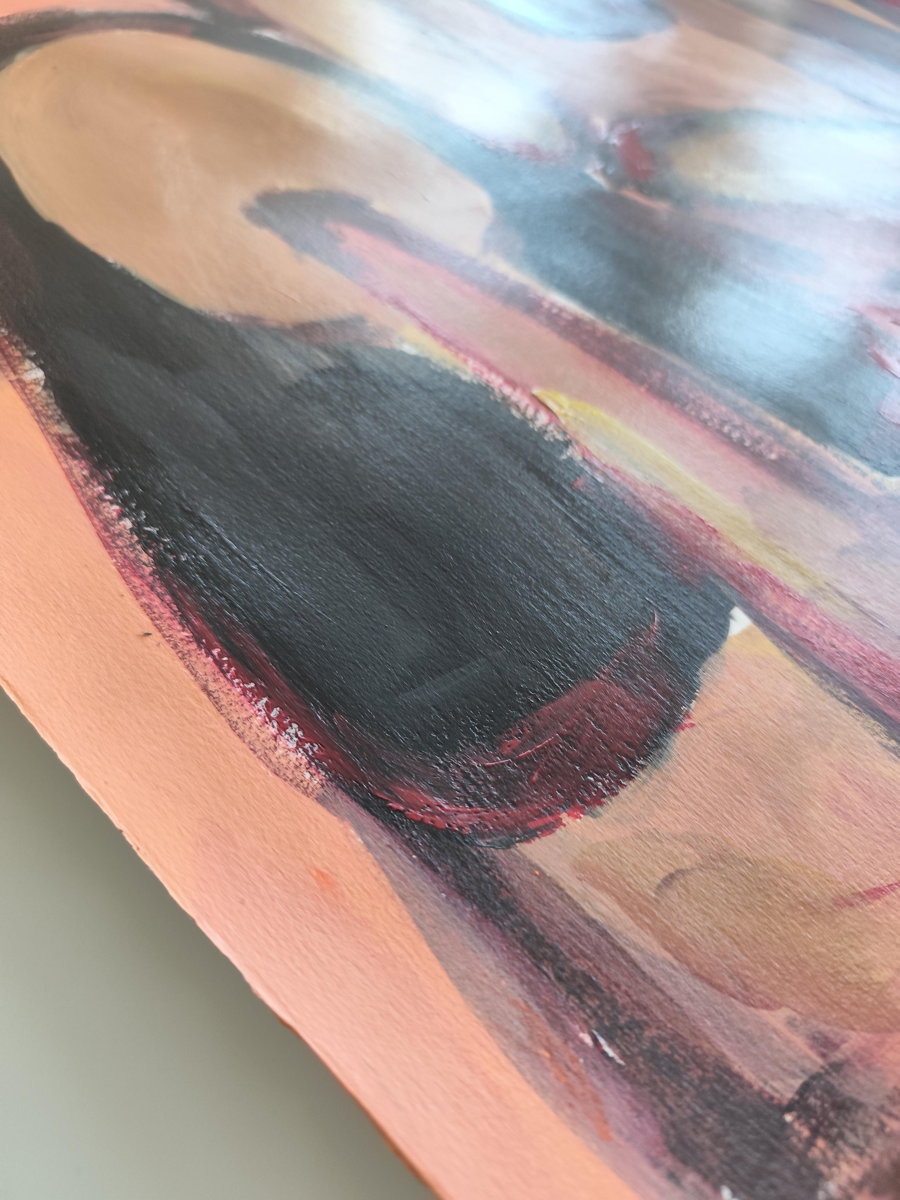 Zeitgenössisches großes figuratives Gemälde von Frauen auf Papier 