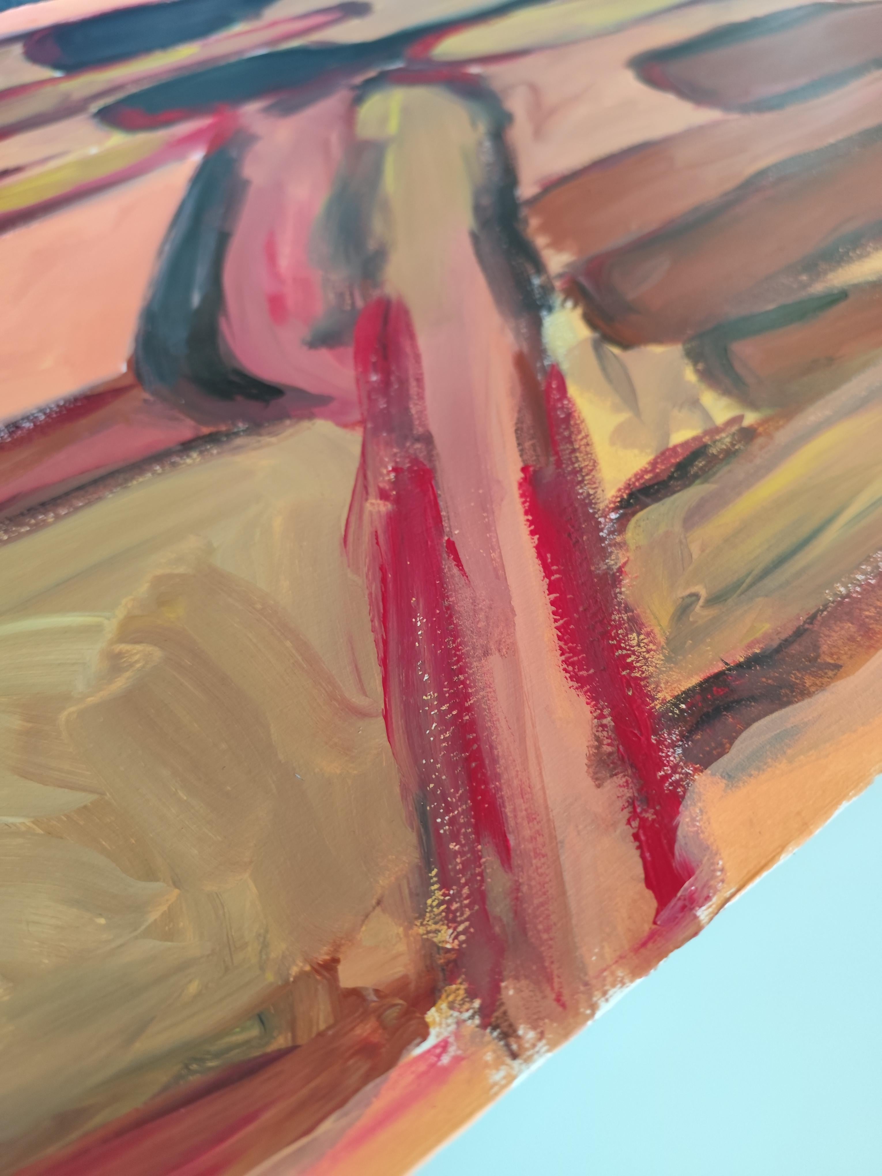 Zeitgenössisches großes figuratives Gemälde von Frauen auf Papier 