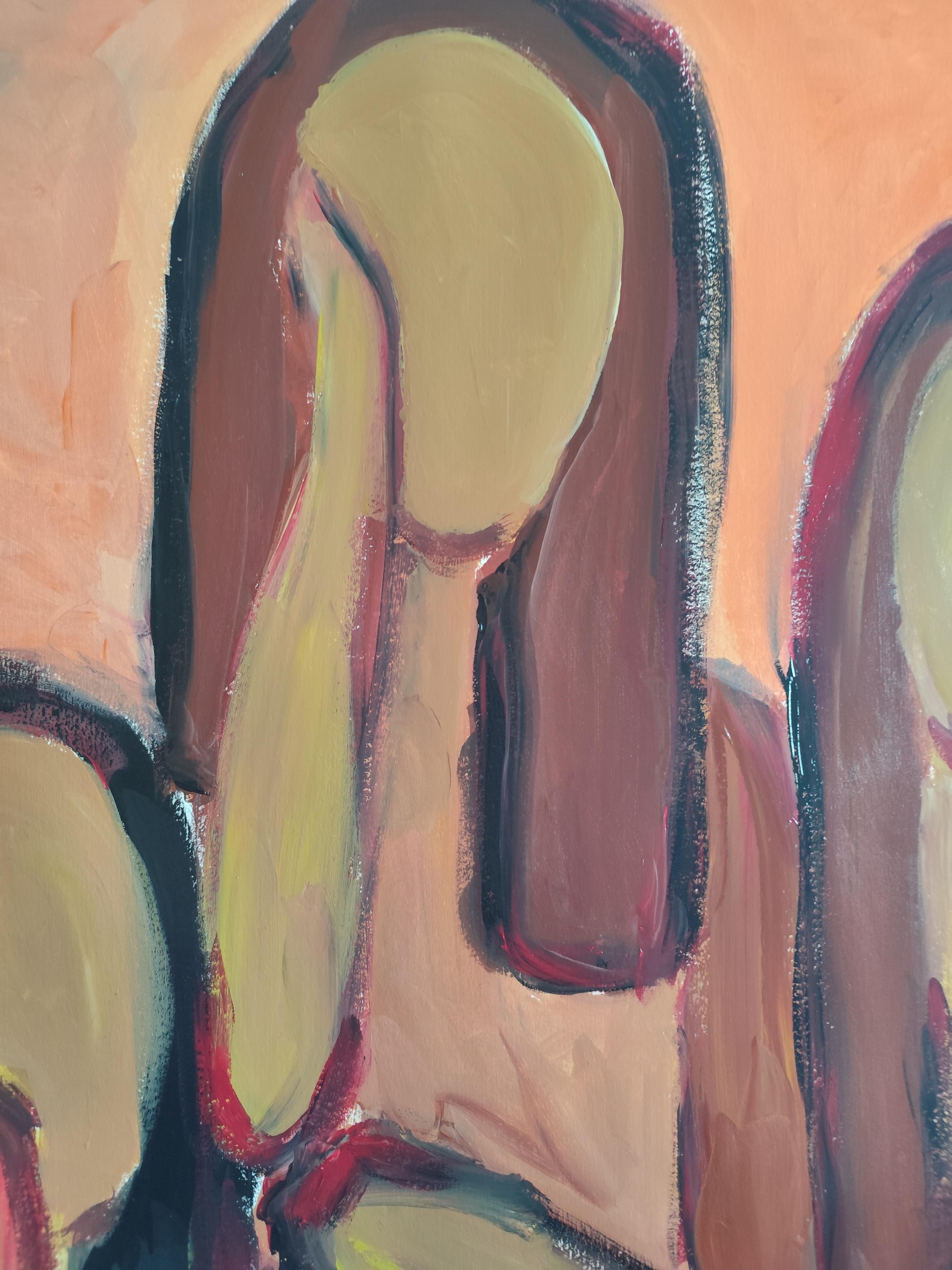 Zeitgenössisches großes figuratives Gemälde von Frauen auf Papier 