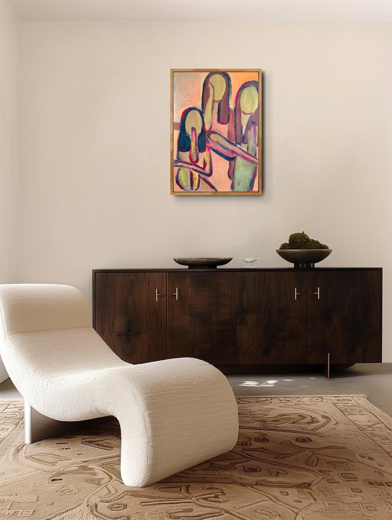 Zeitgenössisches großes figuratives Gemälde von Frauen auf Papier 