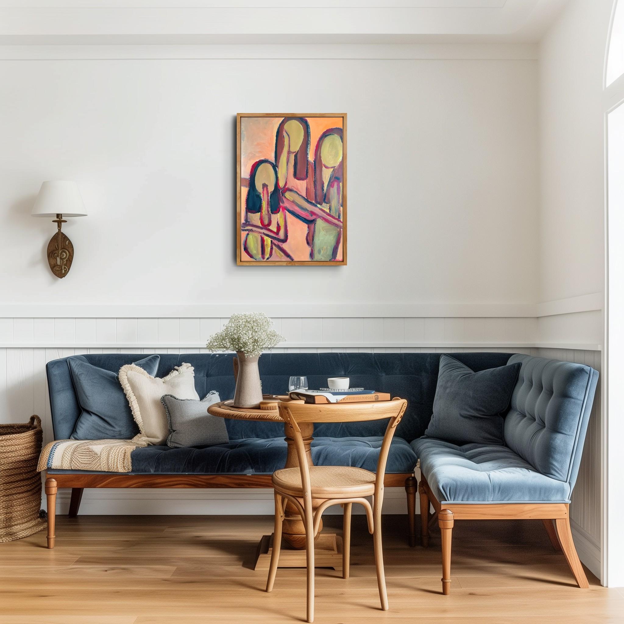 Zeitgenössisches großes figuratives Gemälde von Frauen auf Papier 