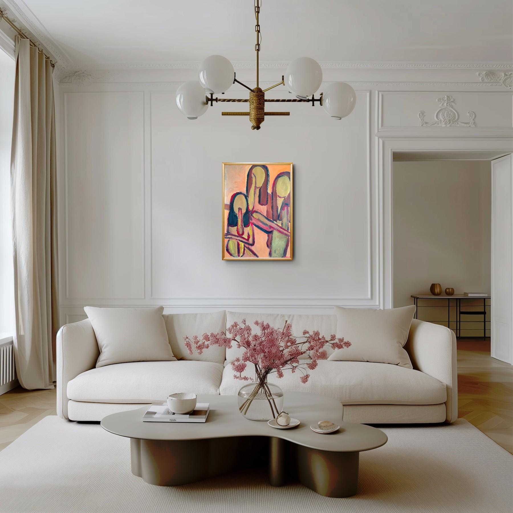 Zeitgenössisches großes figuratives Gemälde von Frauen auf Papier 