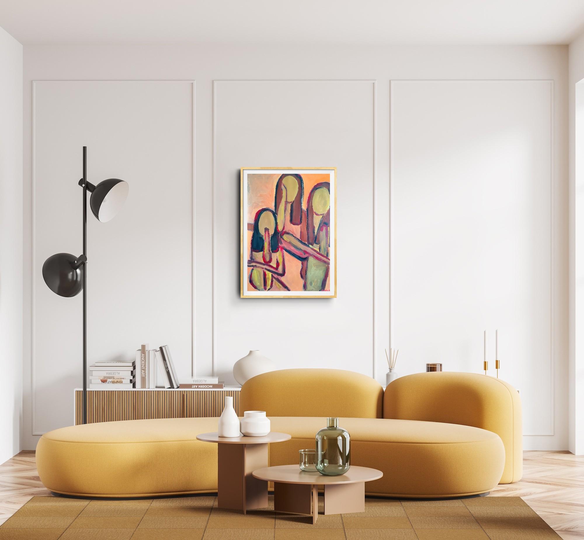 Zeitgenössisches großes figuratives Gemälde von Frauen auf Papier 