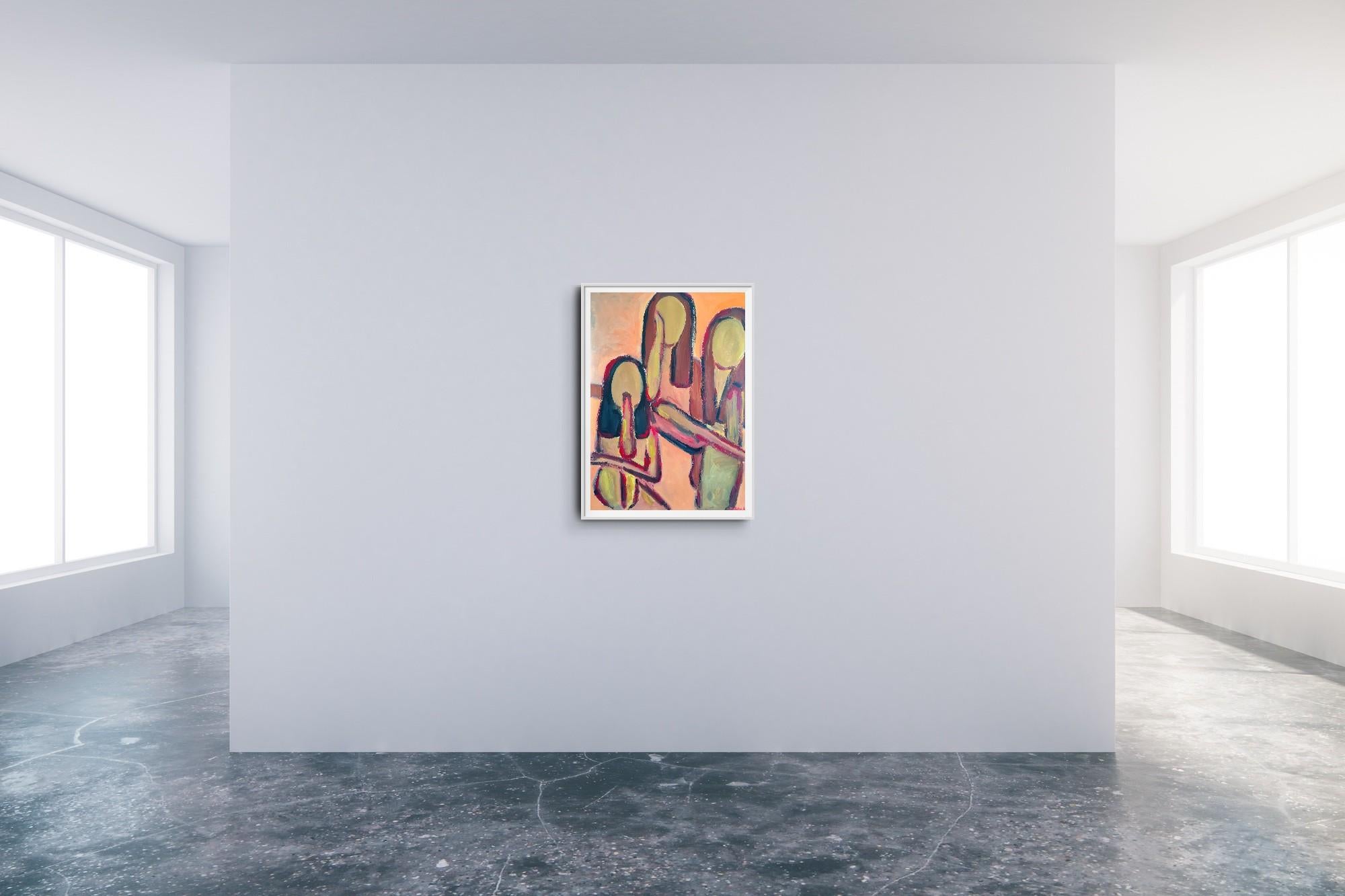 Zeitgenössisches großes figuratives Gemälde von Frauen auf Papier 