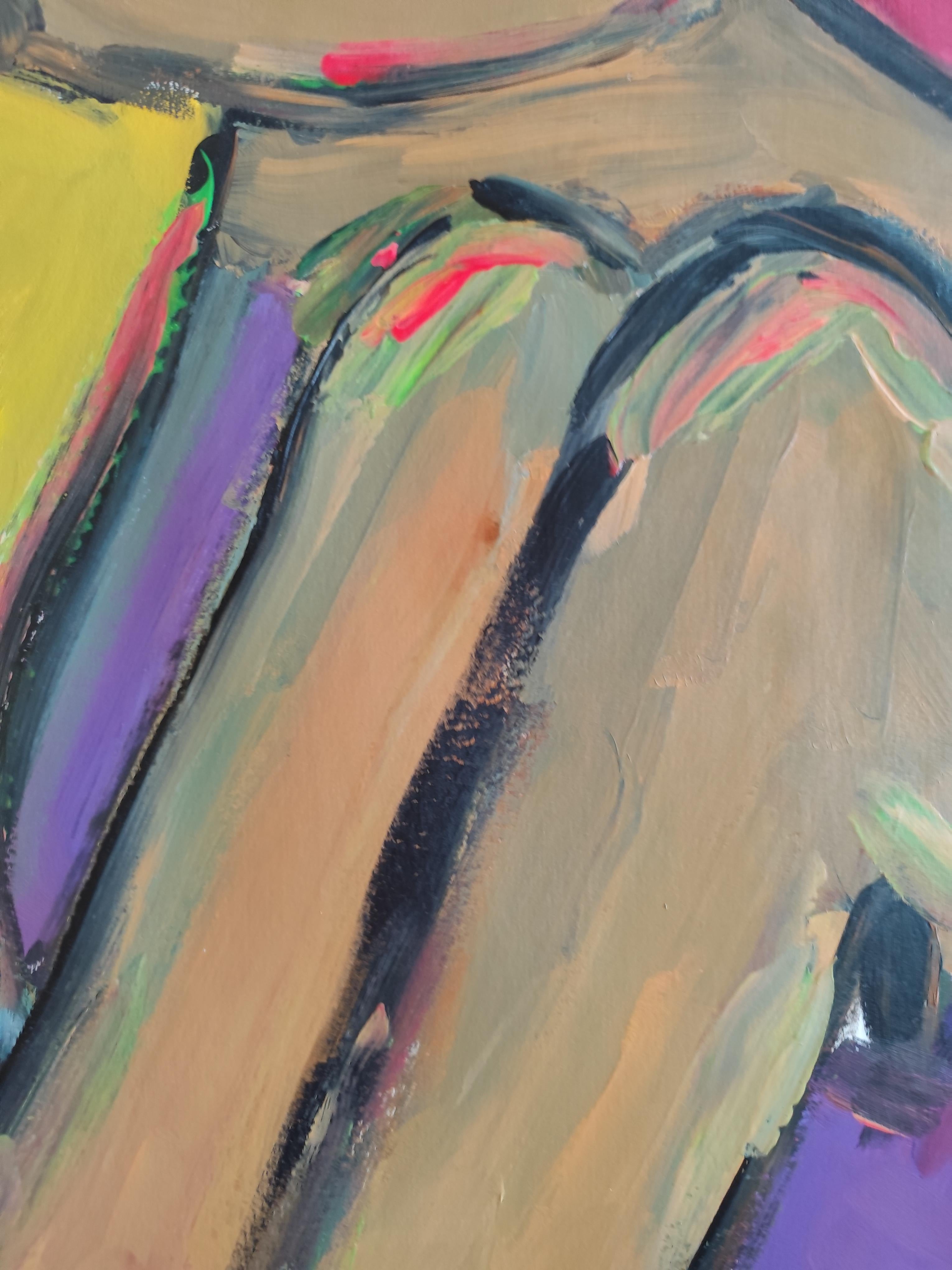 Contemporary large figurative painting of women on paper 