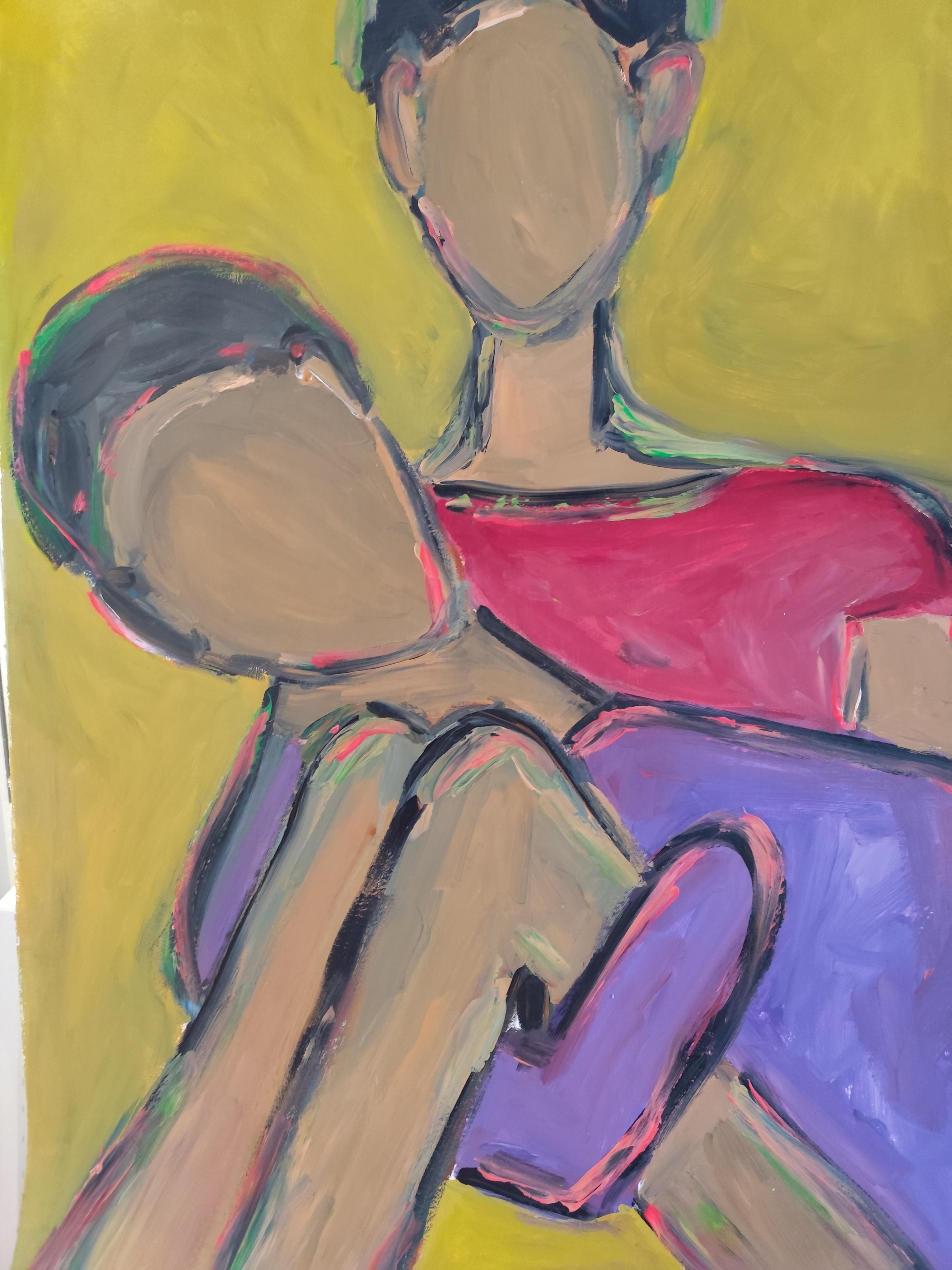 Contemporary large figurative painting of women on paper 