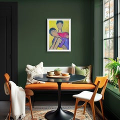 Contemporary large figurative painting of women on paper "Invisible thread"