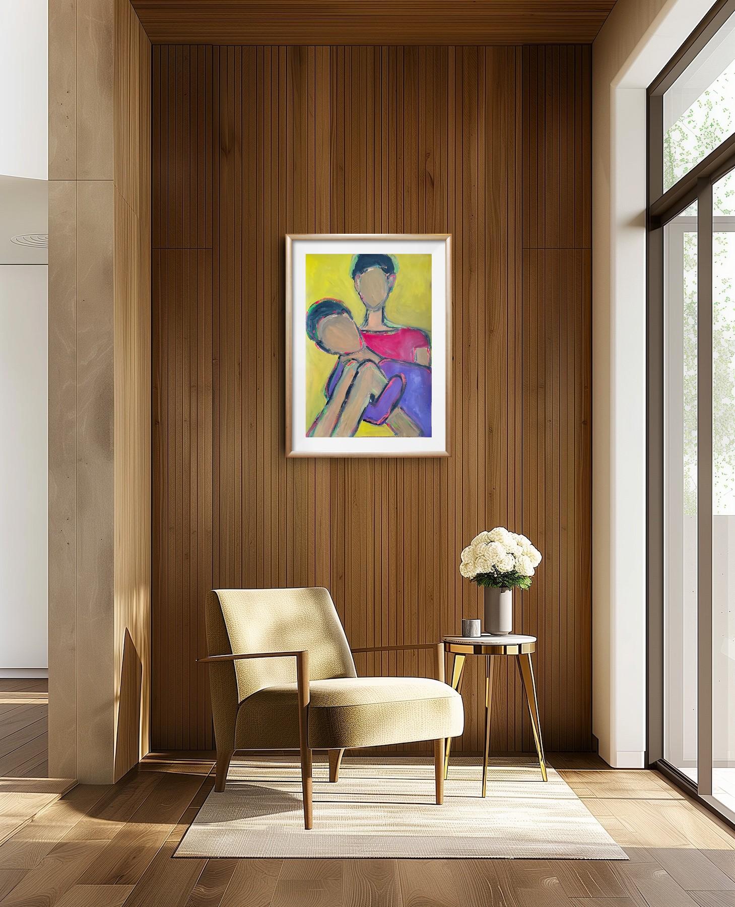 Contemporary large figurative painting of women on paper 