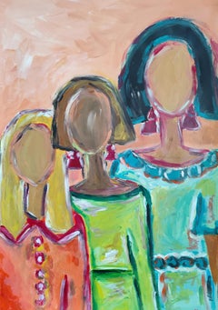 Grande peinture figurative contemporaine de femmes sur papier "The Bonded Three"