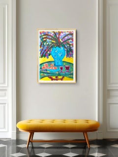 Quadro figurativo contemporaneo di grandi dimensioni con natura morta floreale "Tavolo luminoso".