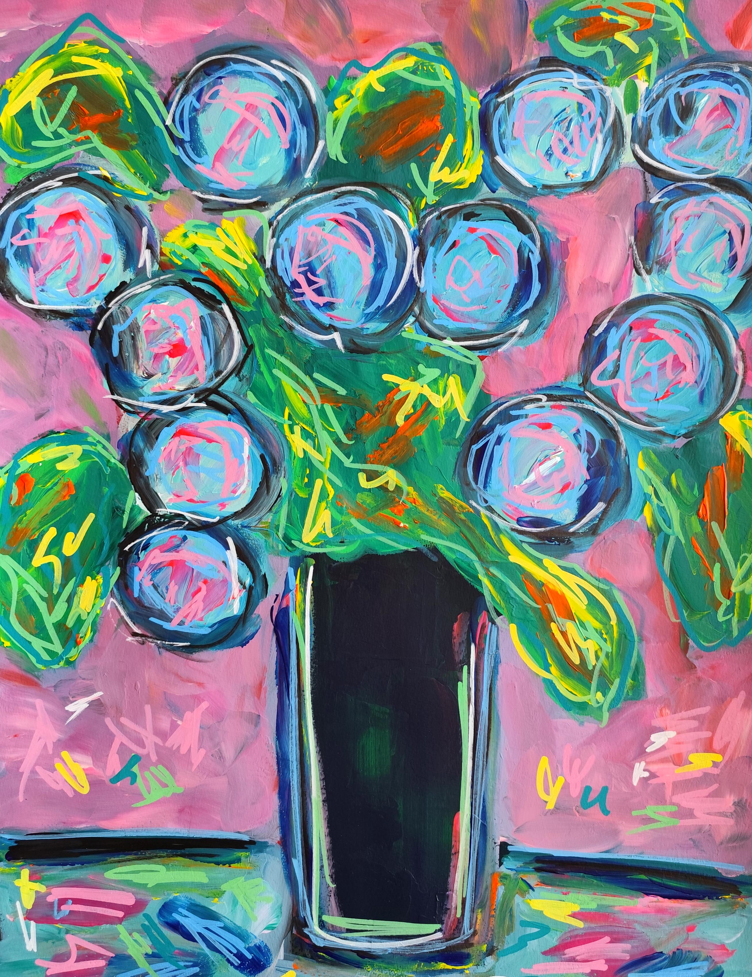 Contemporary Neo-Expressionist Fauvist influence still-life art "Blooming aura"