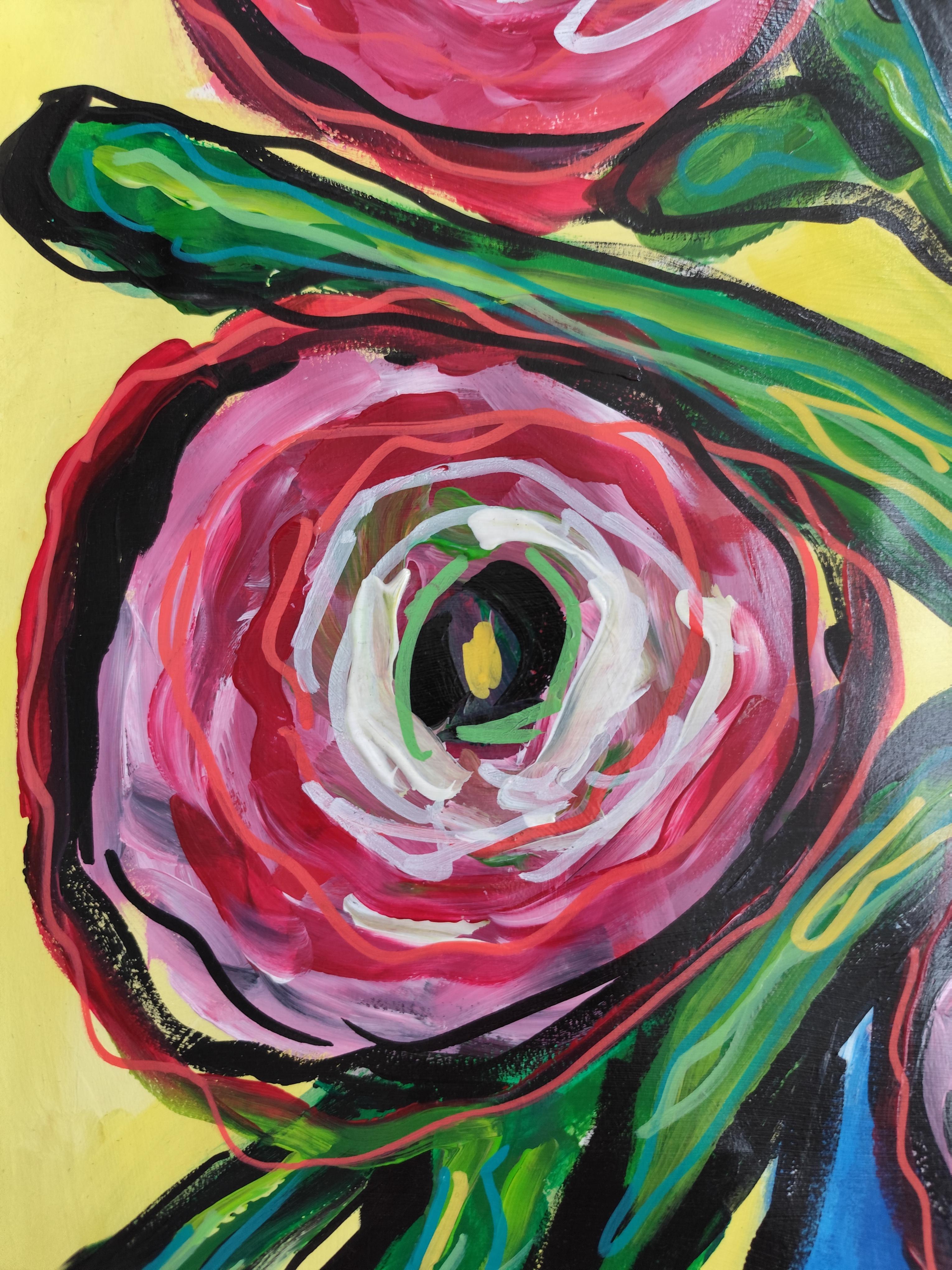 Contemporary original still life painting vase bouquet 
