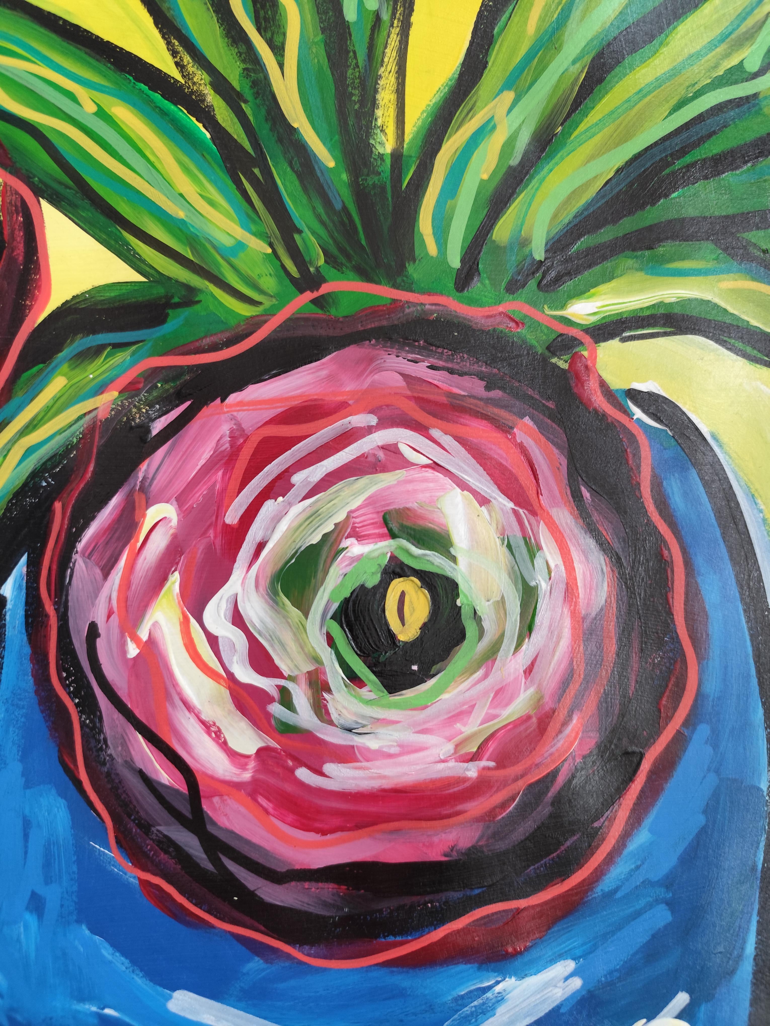 Contemporary original still life painting vase bouquet 
