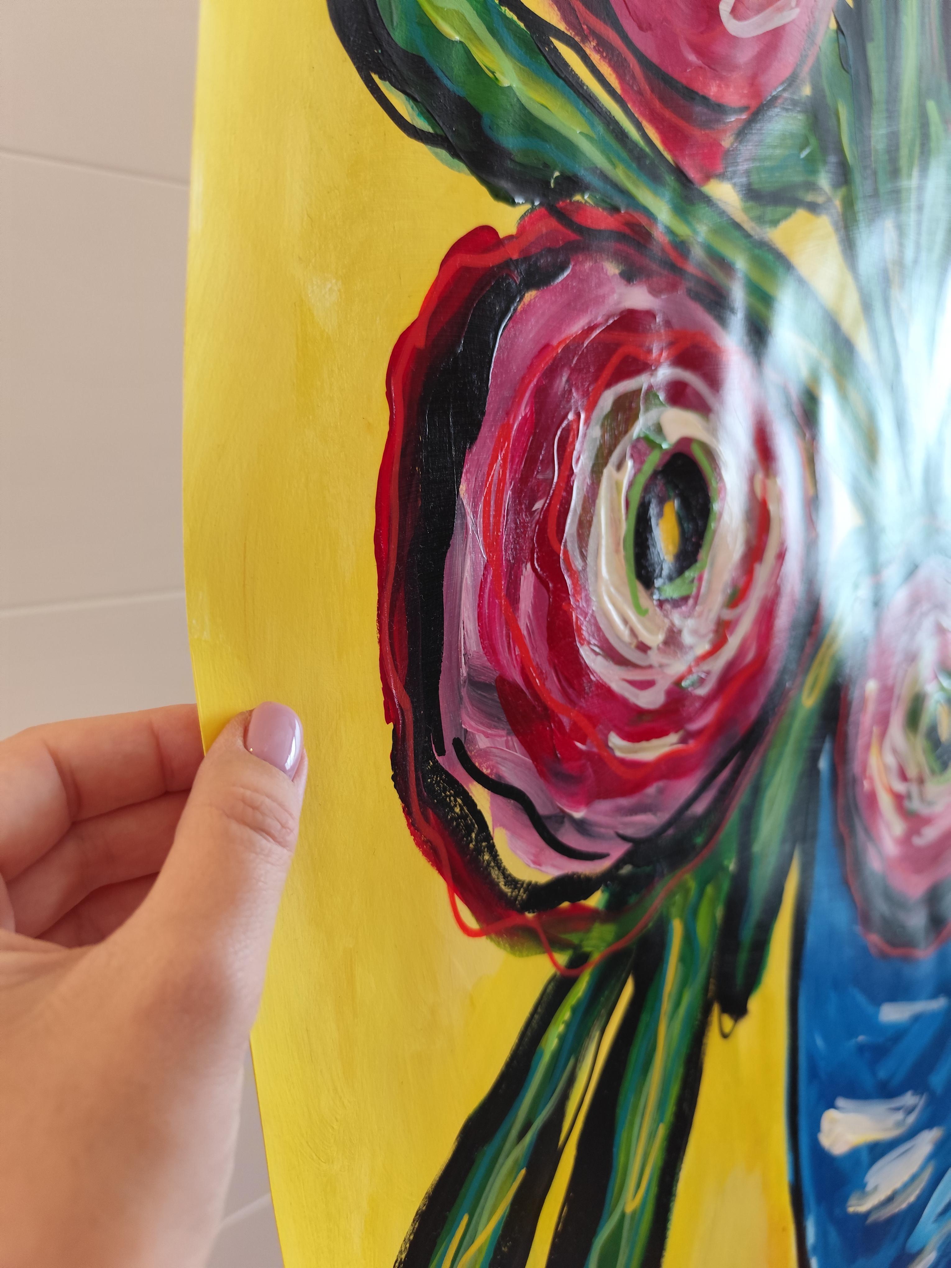 Contemporary original still life painting vase bouquet 