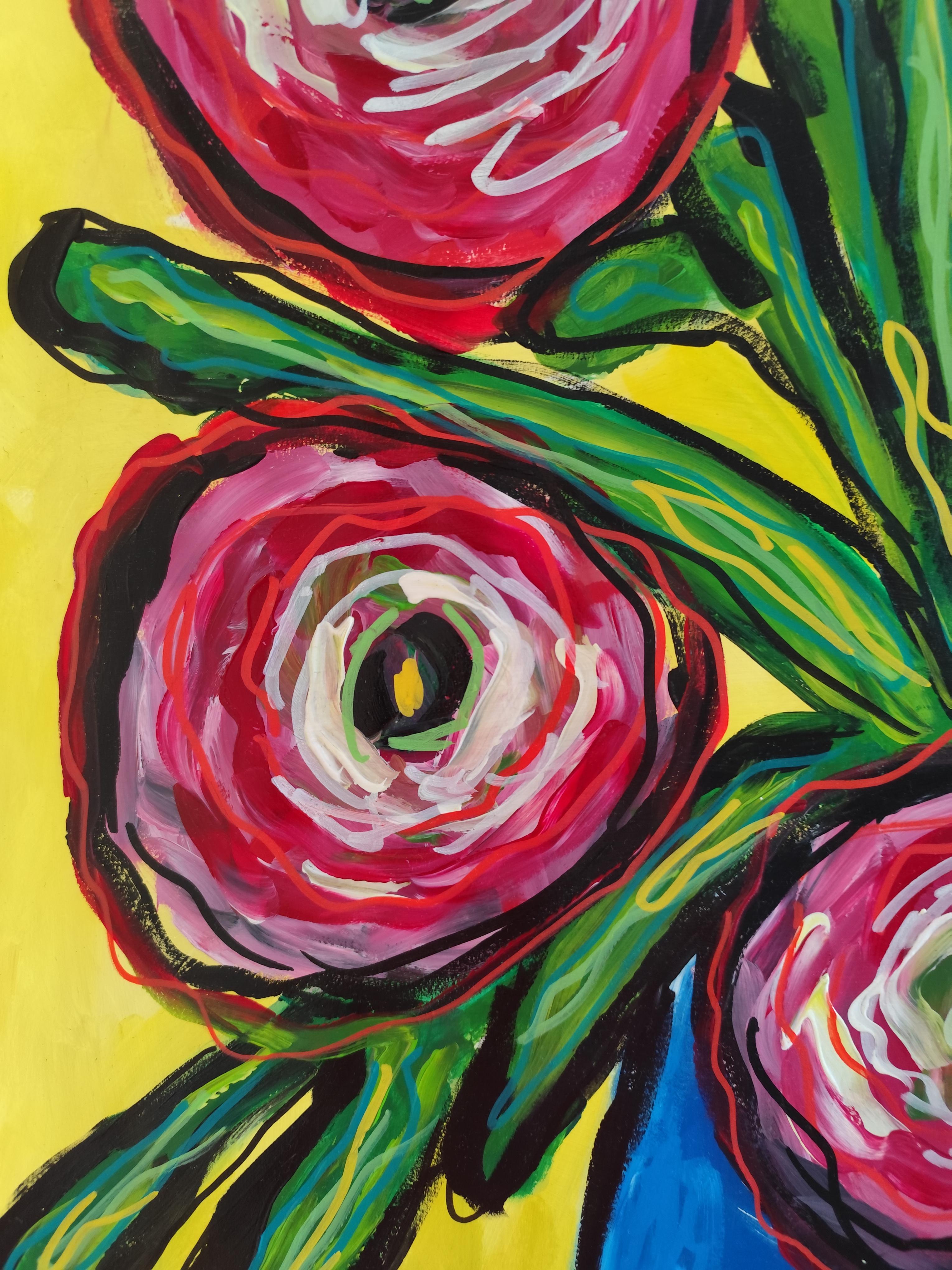 Contemporary original still life painting vase bouquet 