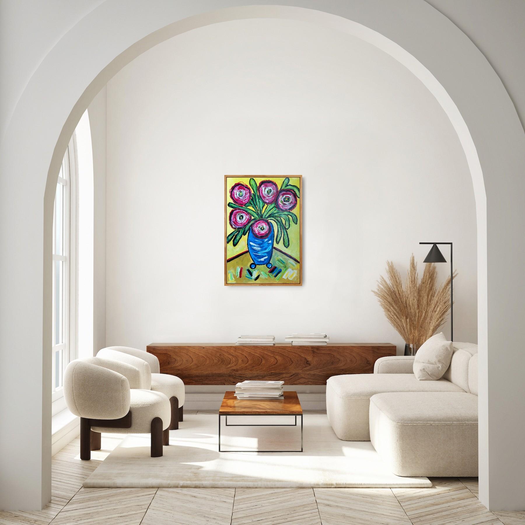 Contemporary original still life painting vase bouquet 