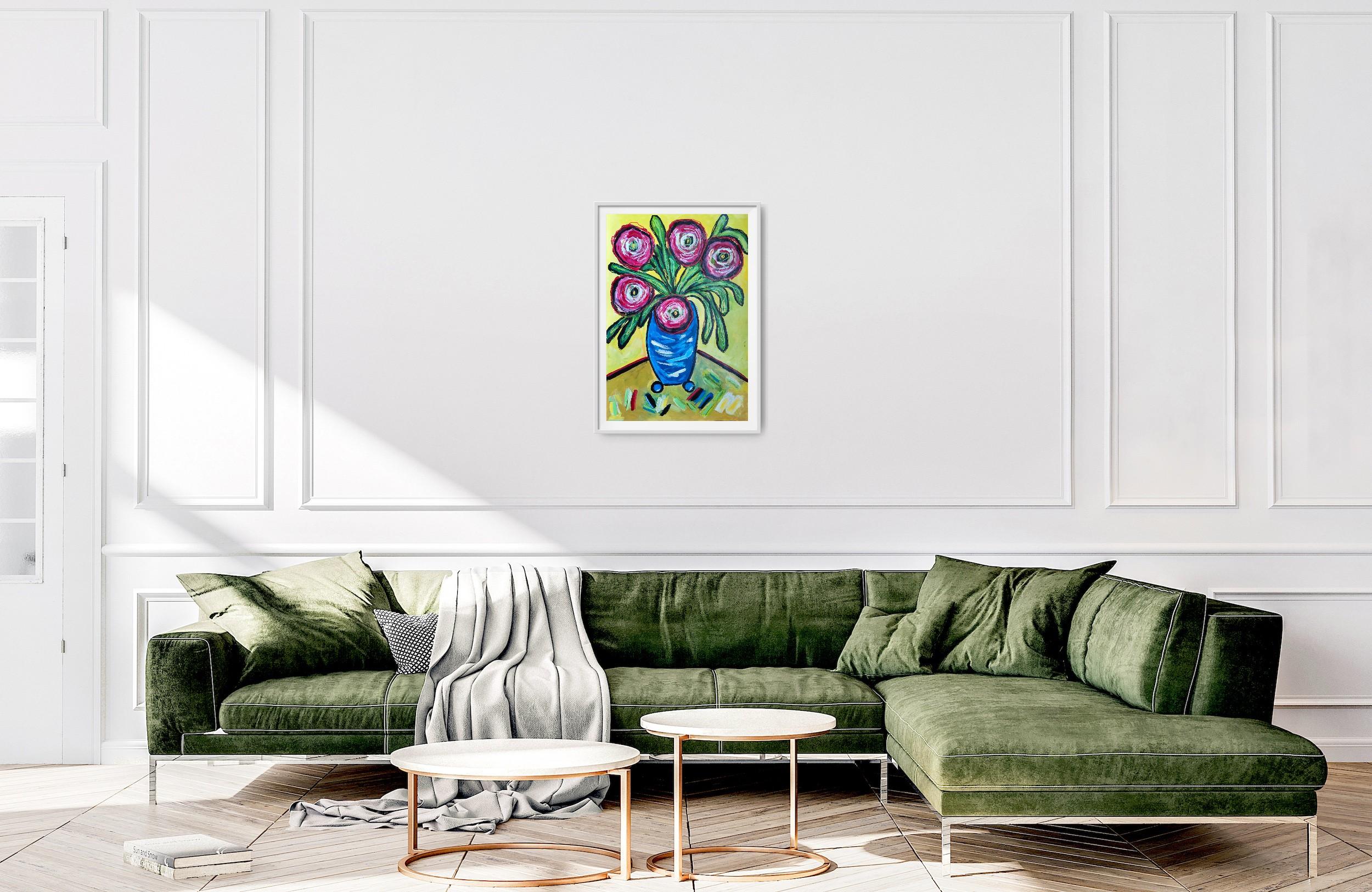 Contemporary original still life painting vase bouquet 