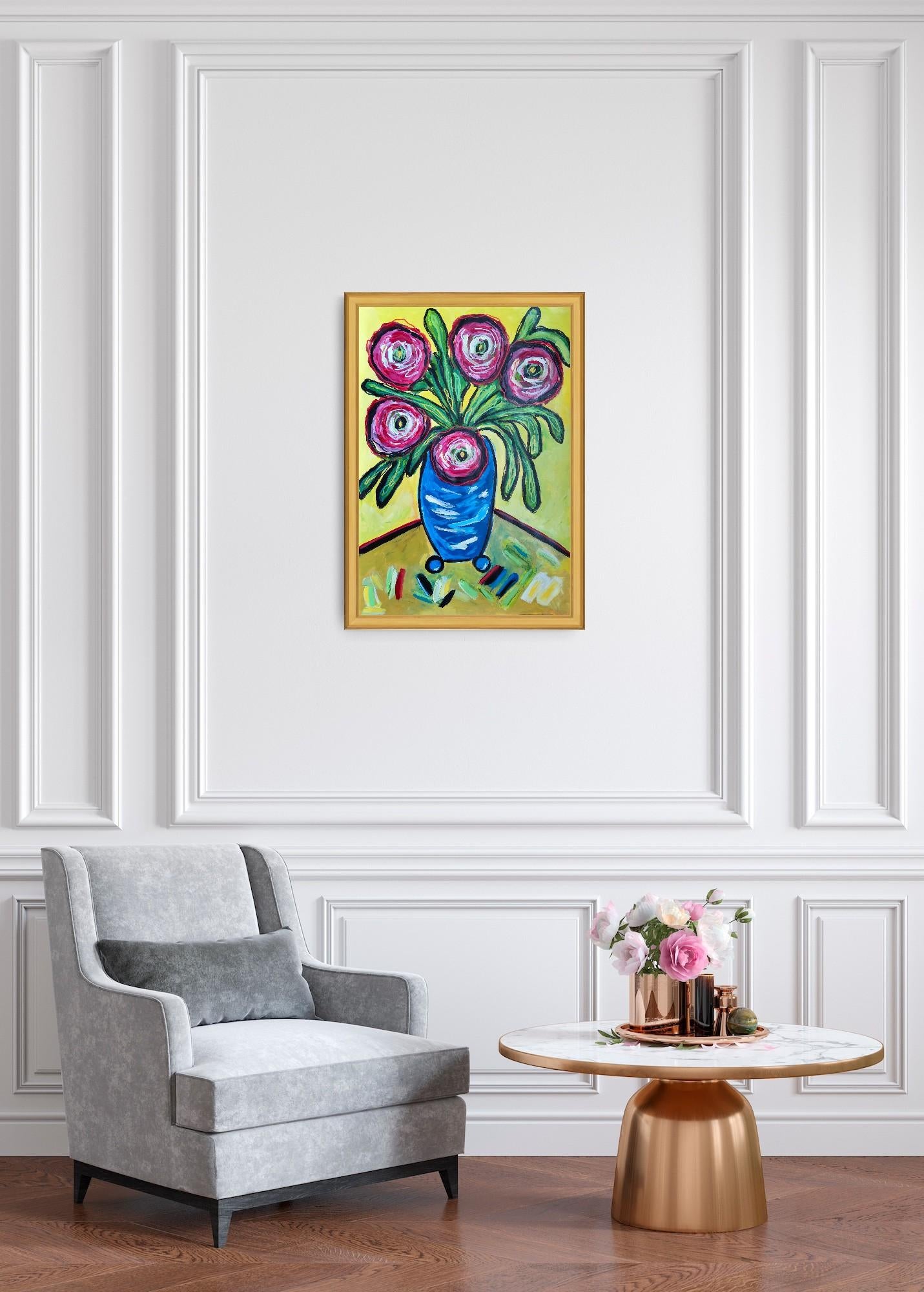 Contemporary original still life painting vase bouquet 