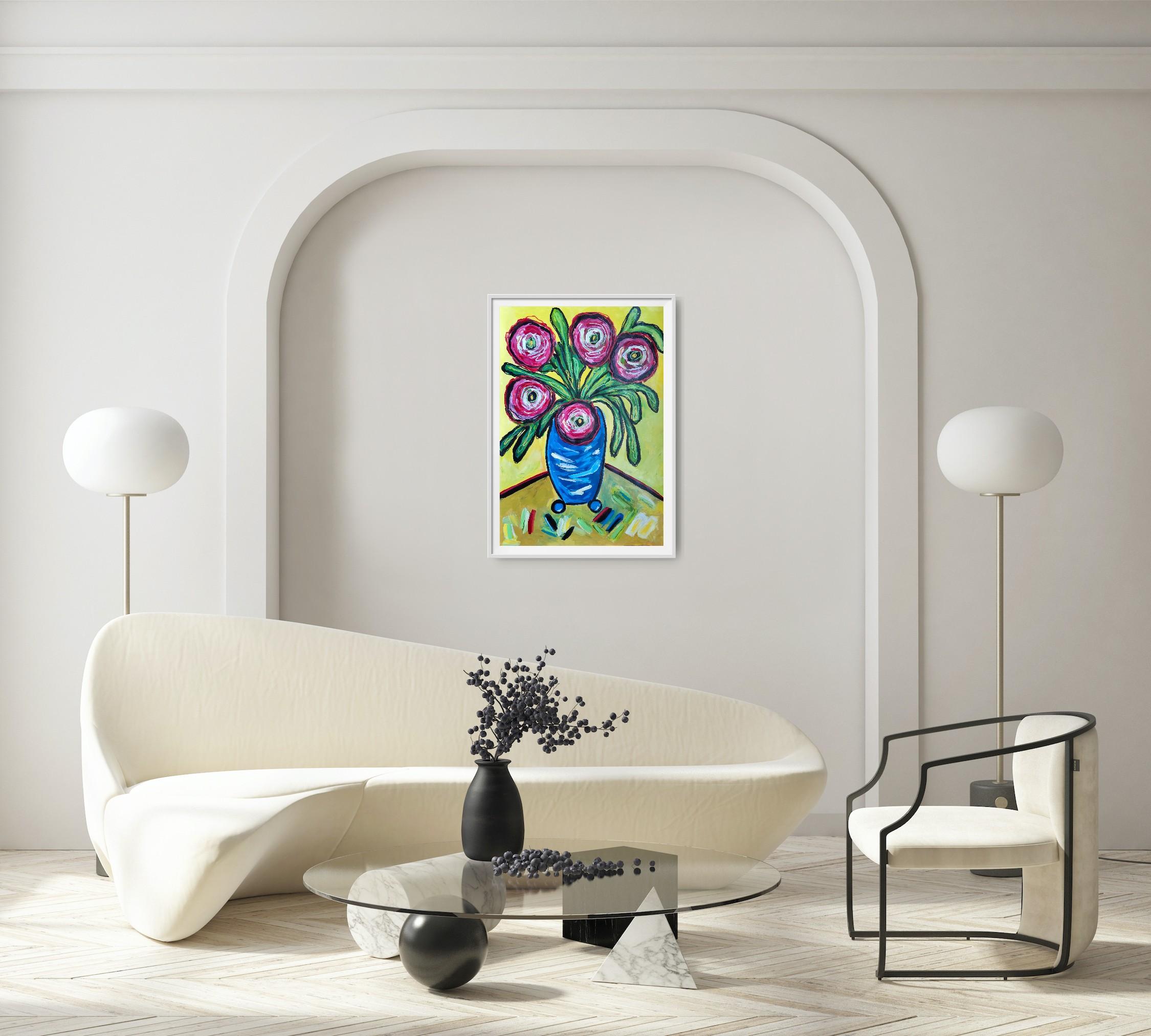 Contemporary original still life painting vase bouquet 