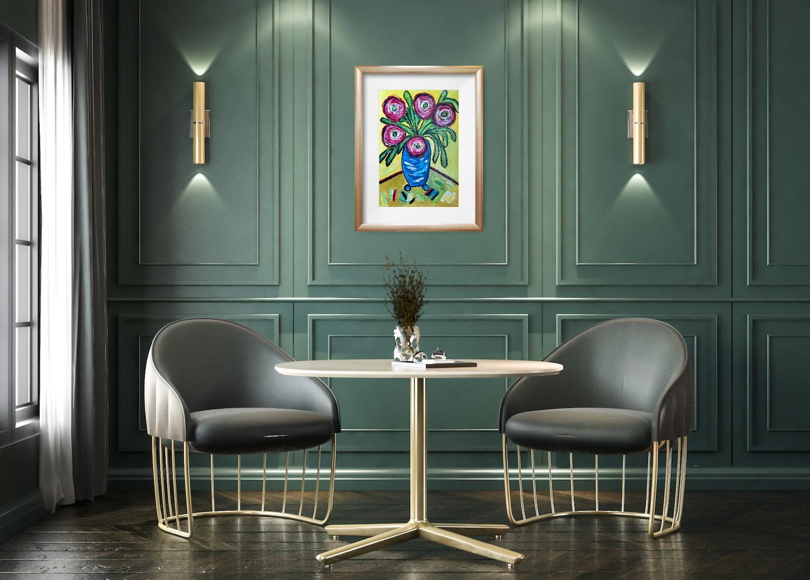 Contemporary original still life painting vase bouquet 