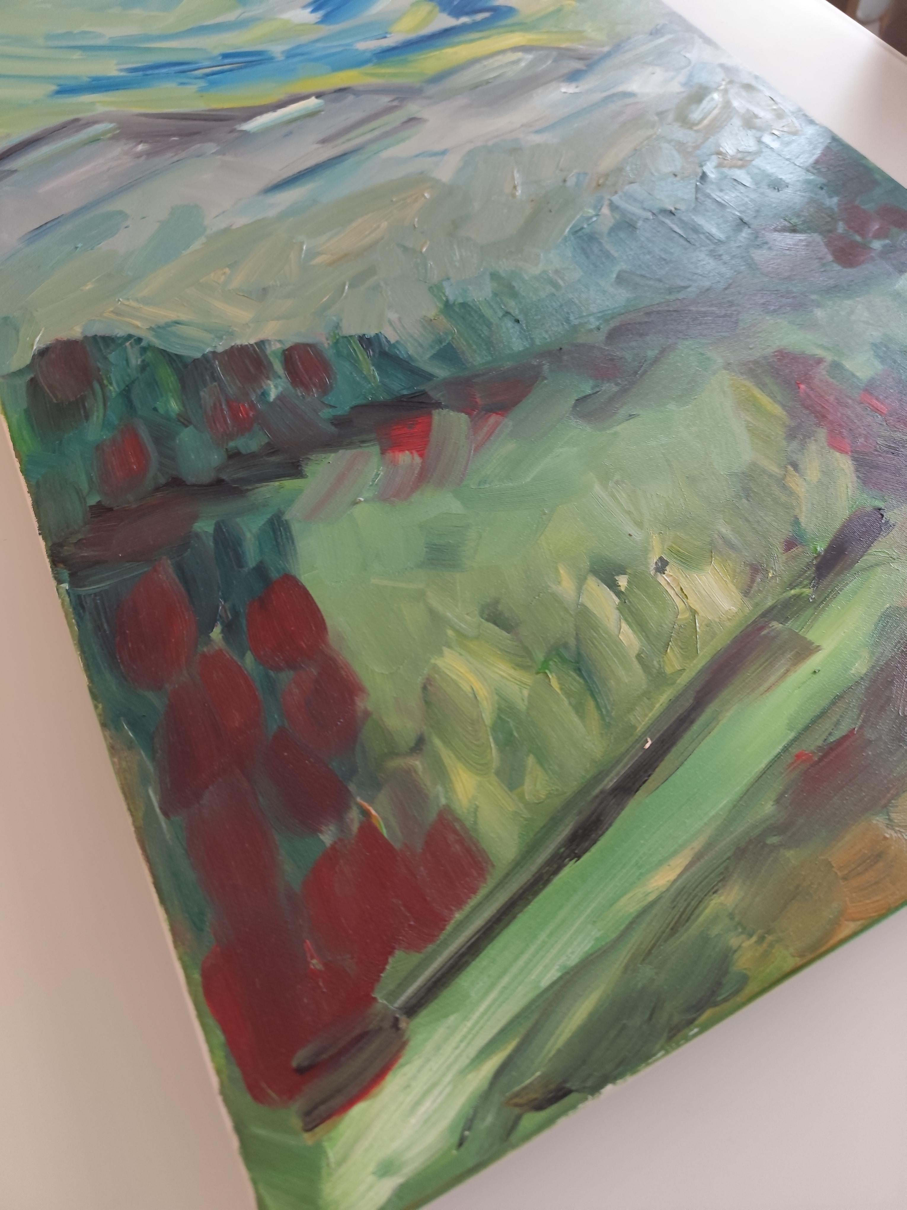 Peinture à l'huile sur toile contemporaine semi-abstraite de nature et de paysage de montagne en vente 6