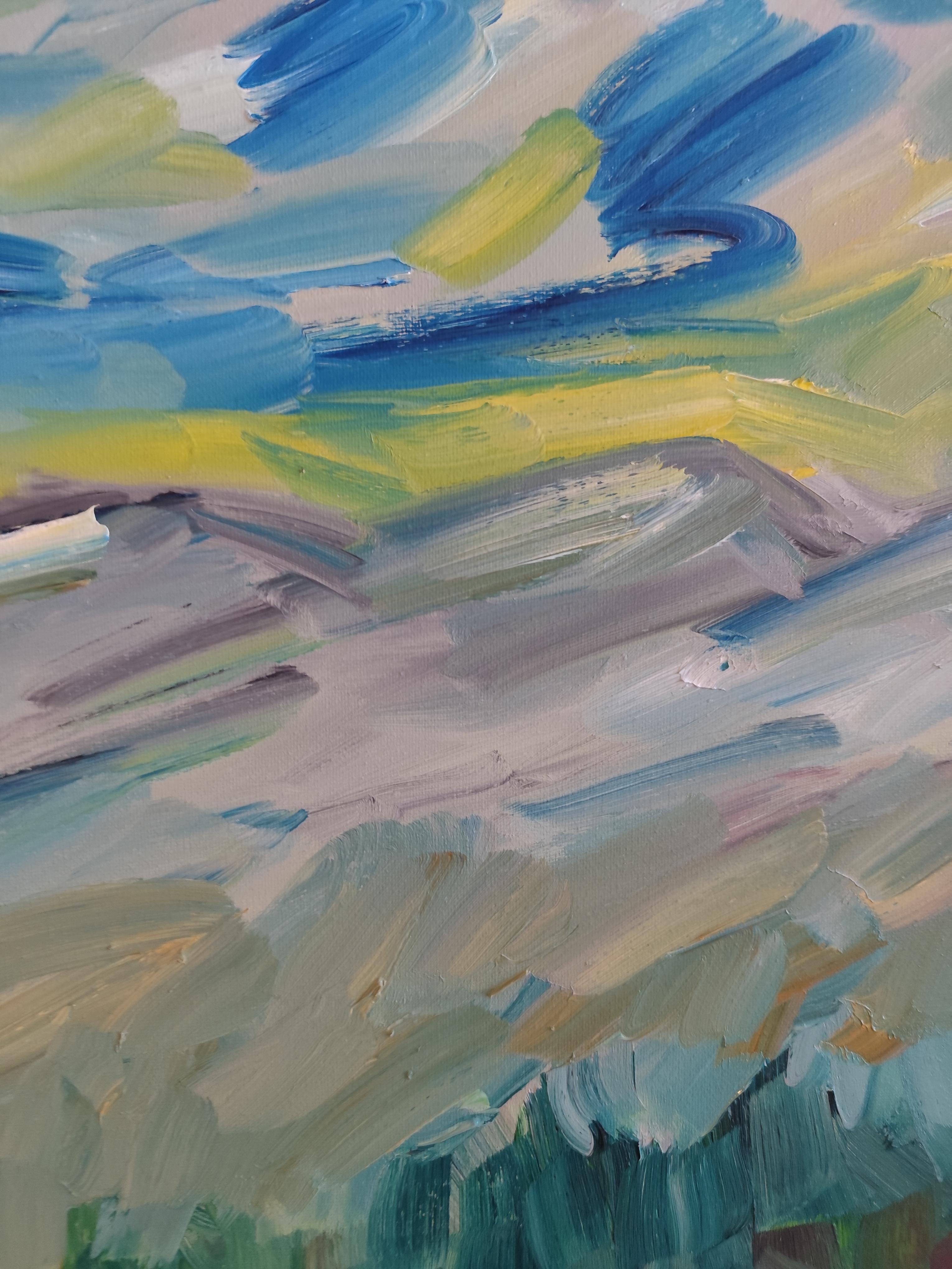Peinture à l'huile sur toile contemporaine semi-abstraite de nature et de paysage de montagne en vente 8