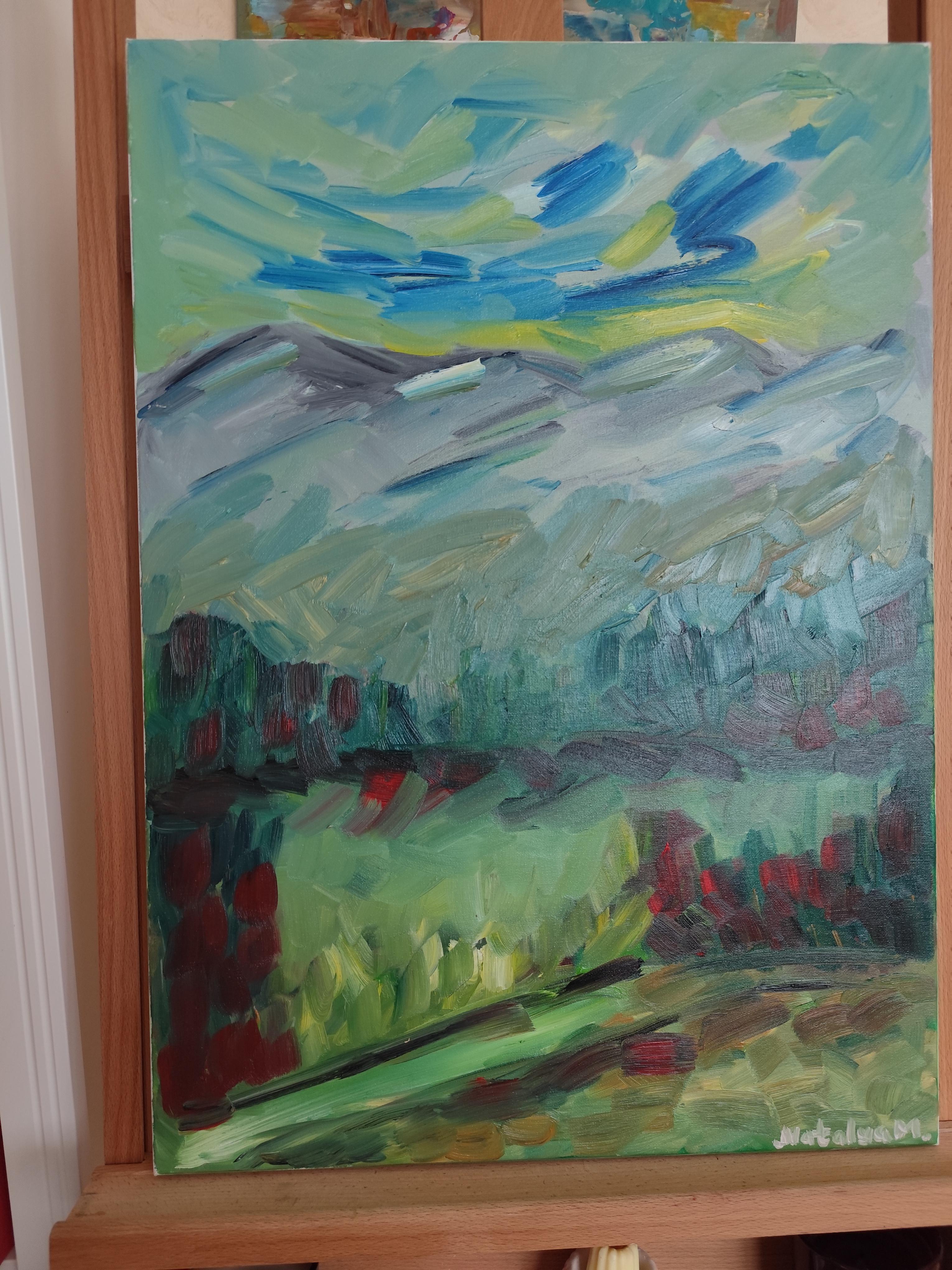 Peinture à l'huile sur toile contemporaine semi-abstraite de nature et de paysage de montagne en vente 10