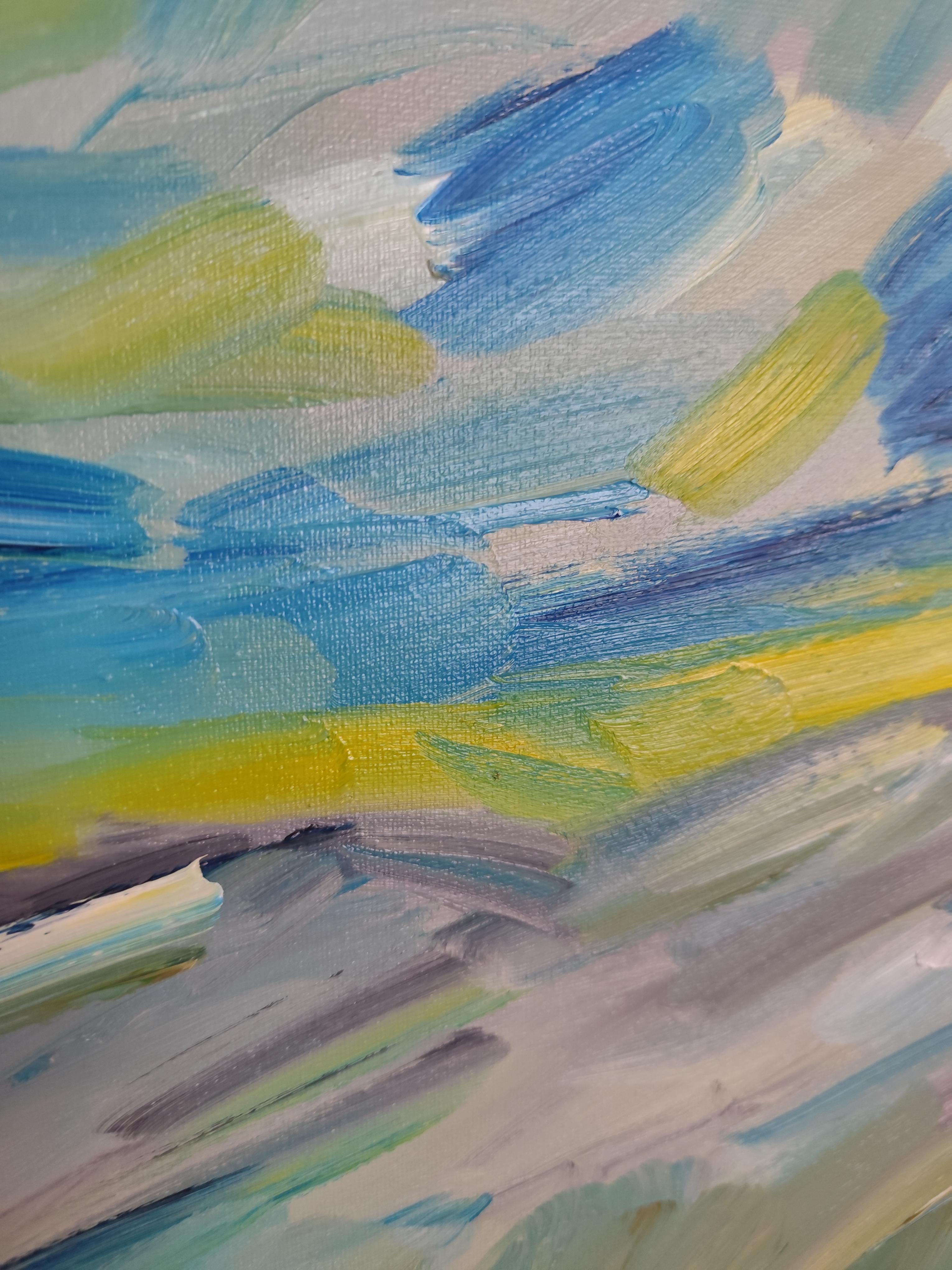 Peinture à l'huile sur toile contemporaine semi-abstraite de nature et de paysage de montagne en vente 11