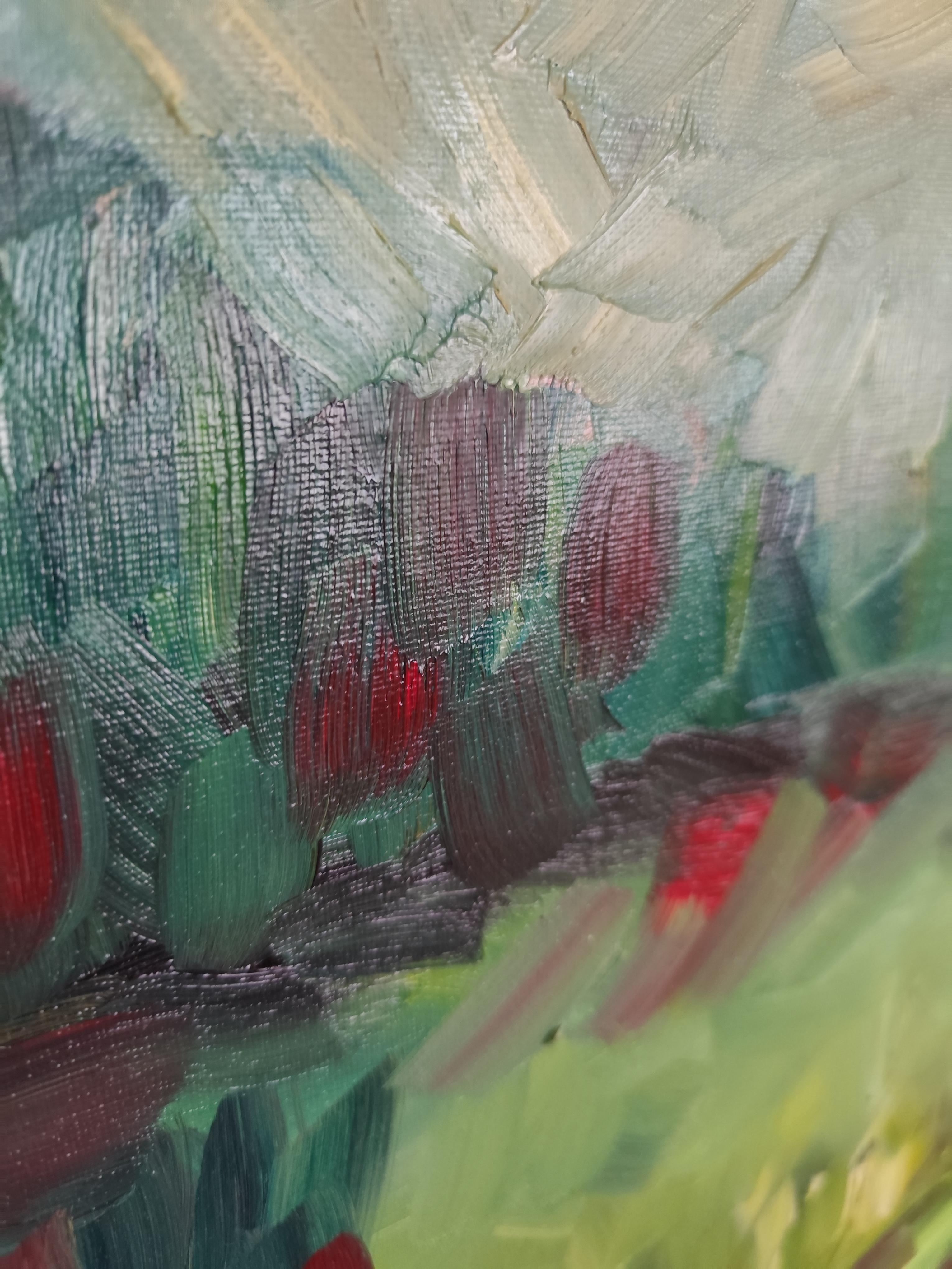 Peinture à l'huile sur toile contemporaine semi-abstraite de nature et de paysage de montagne en vente 12