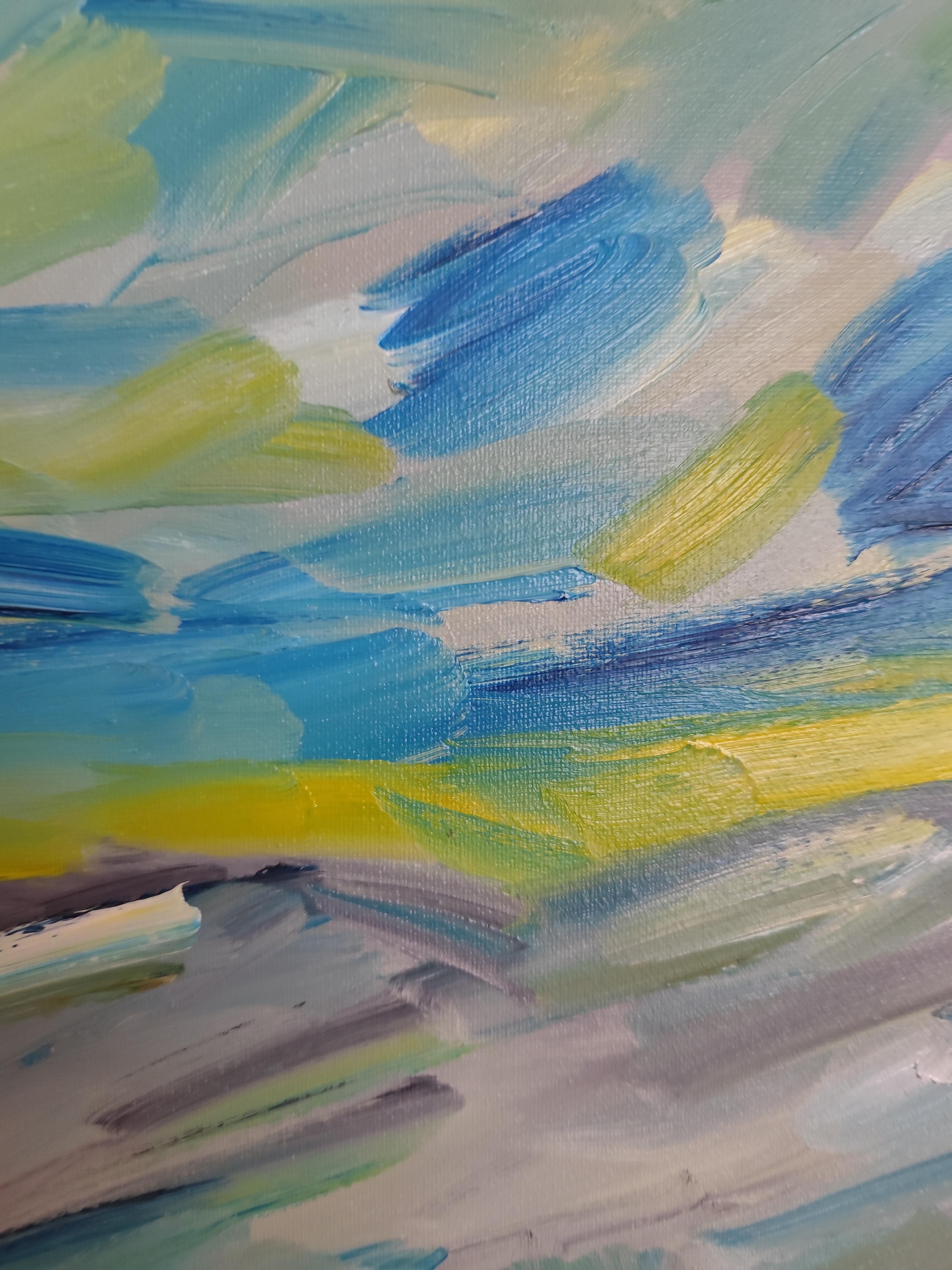 Peinture à l'huile sur toile contemporaine semi-abstraite de nature et de paysage de montagne en vente 14