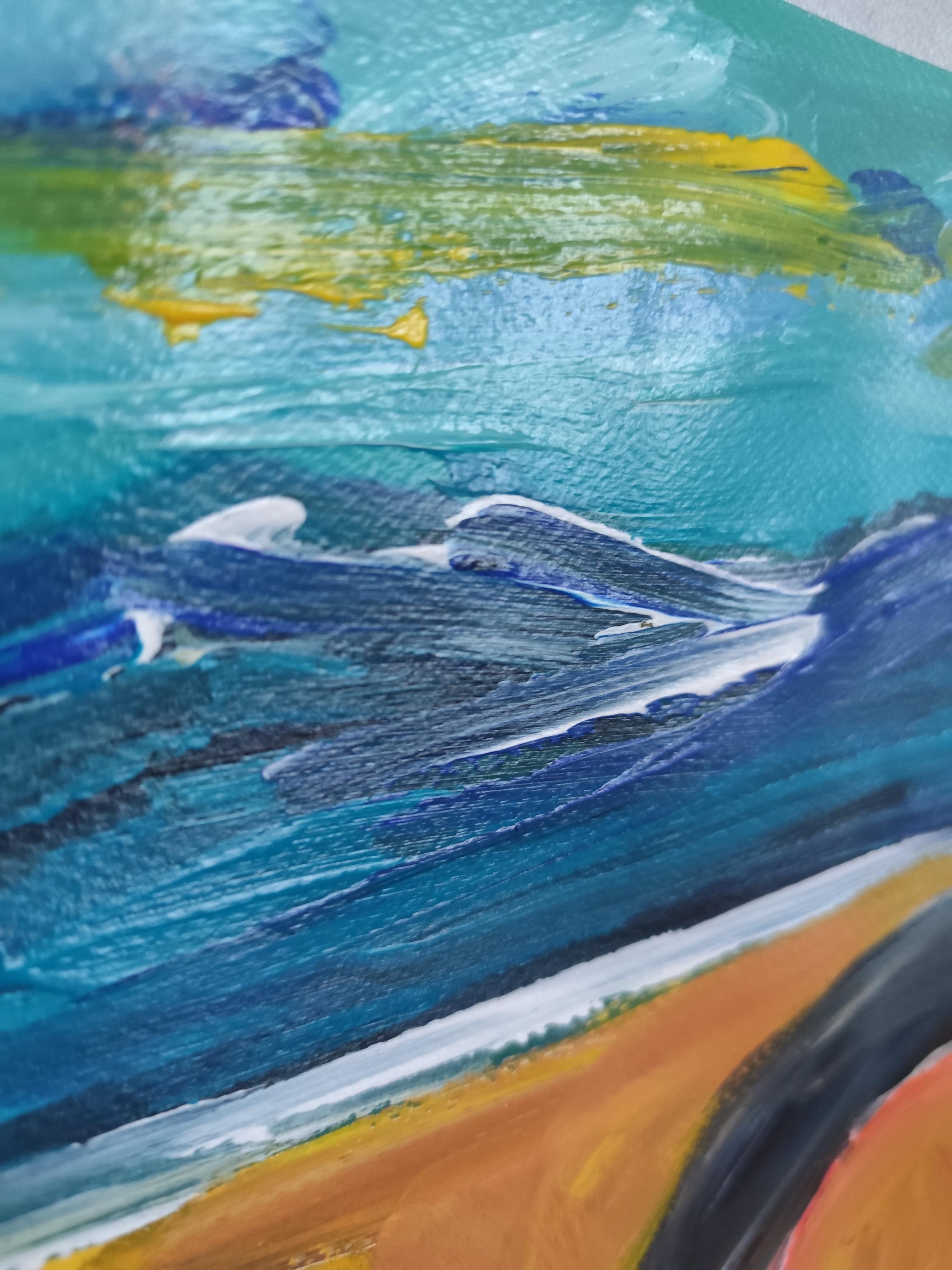 Retrato contemporáneo semiabstracto de mujer pintura acrílica sobre papel en venta 5