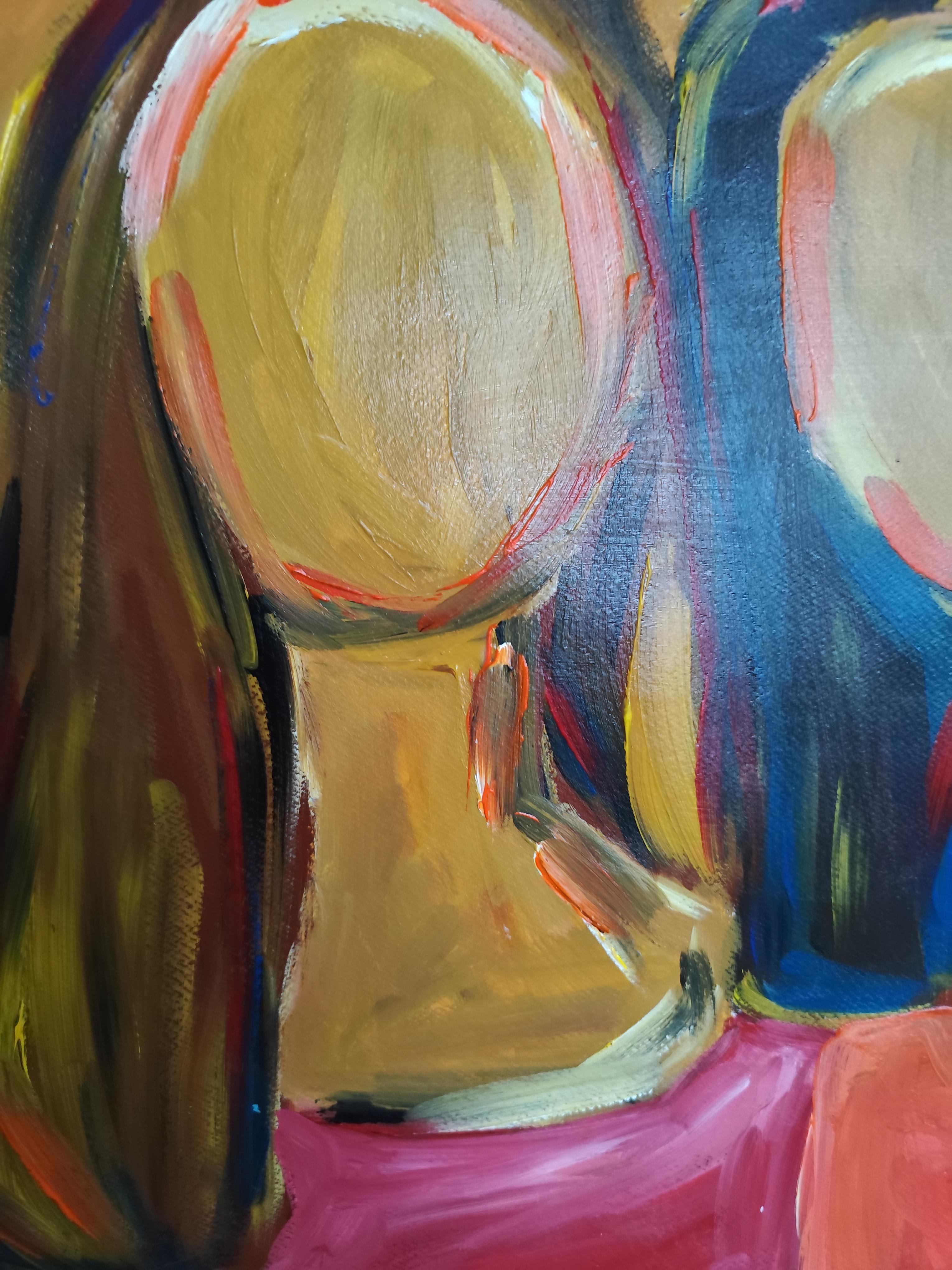 Retrato contemporáneo semiabstracto de mujer pintura acrílica sobre papel en venta 6