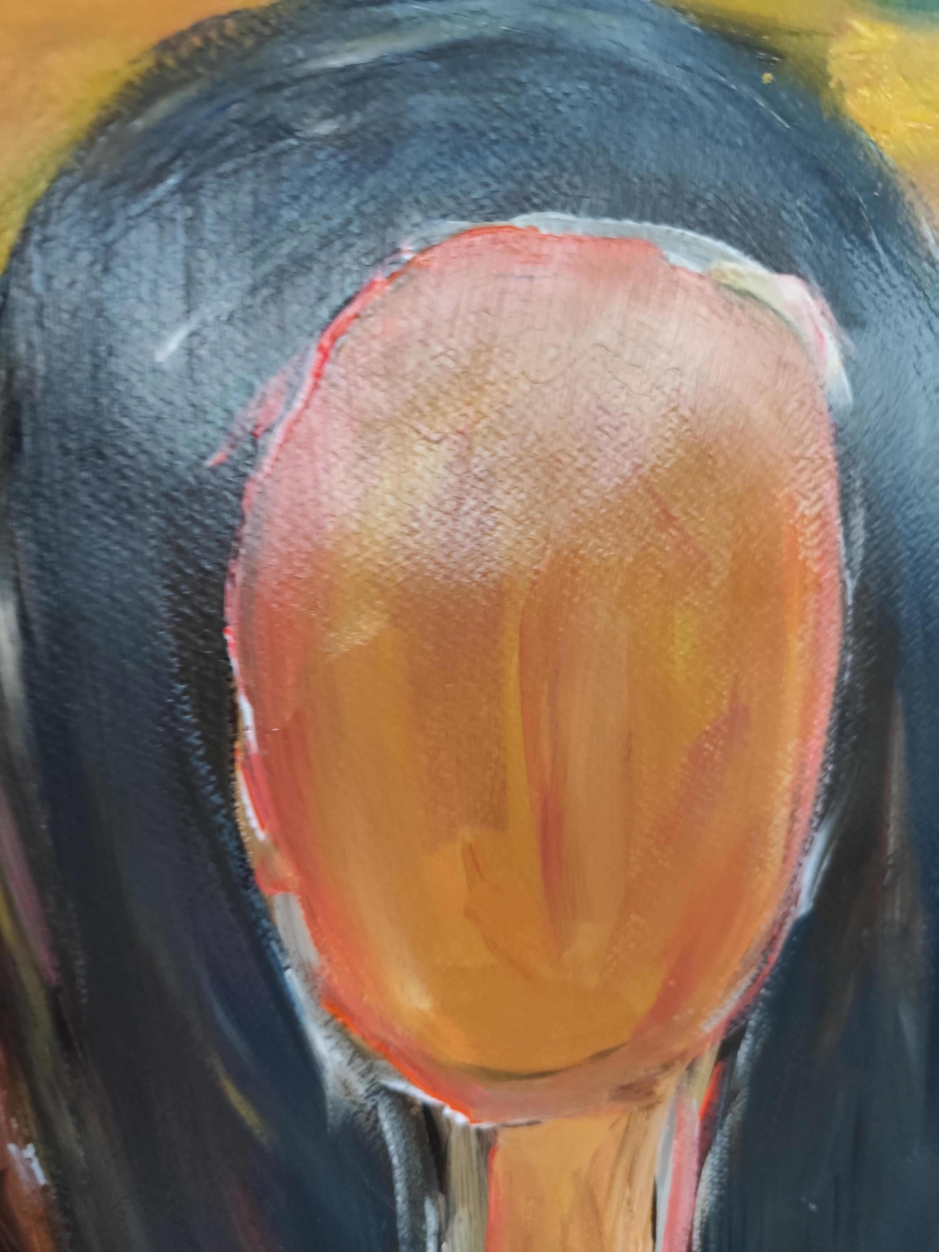 Retrato contemporáneo semiabstracto de mujer pintura acrílica sobre papel en venta 6