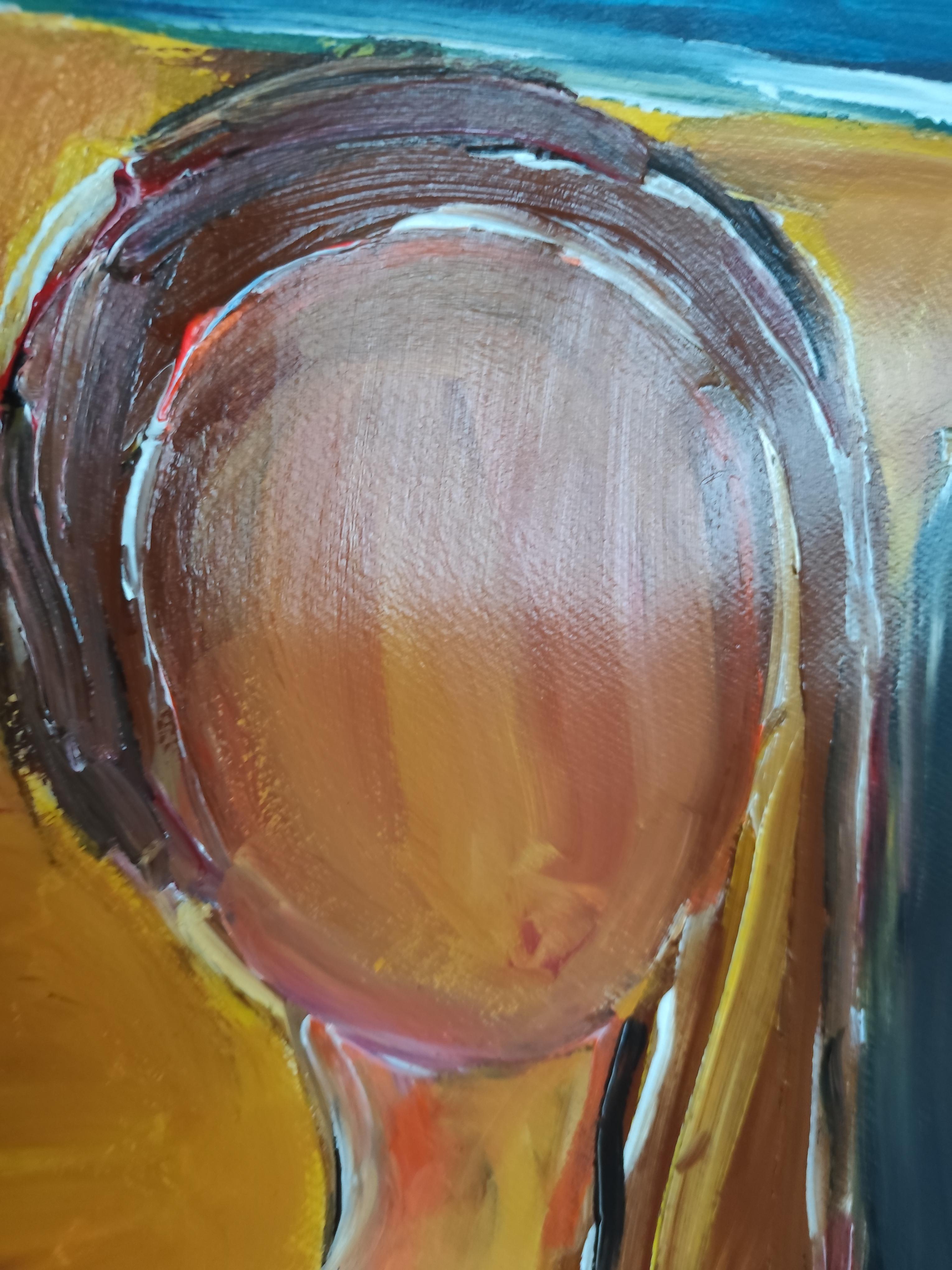 Retrato contemporáneo semiabstracto de mujer pintura acrílica sobre papel en venta 7
