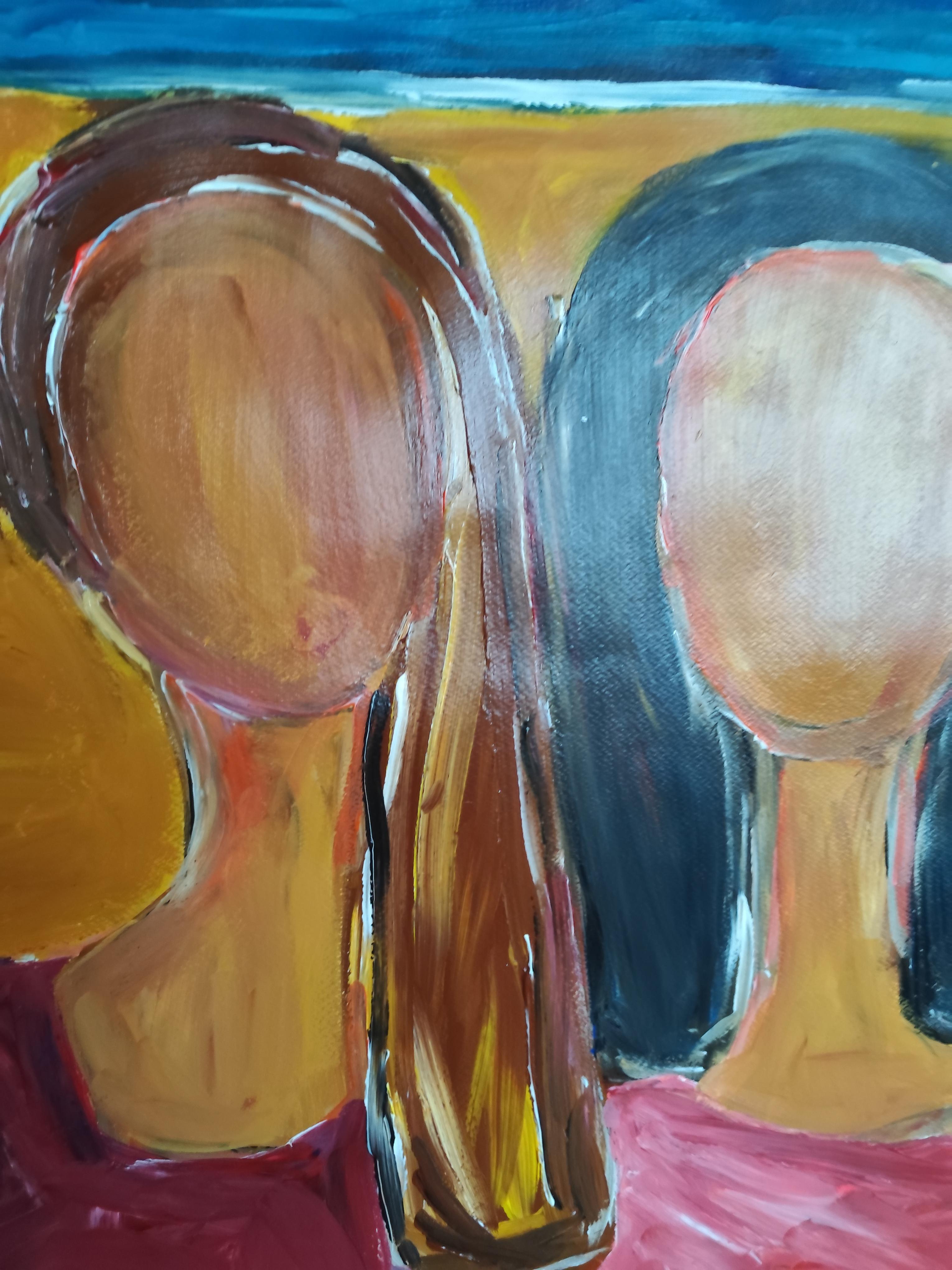Retrato contemporáneo semiabstracto de mujer pintura acrílica sobre papel en venta 8