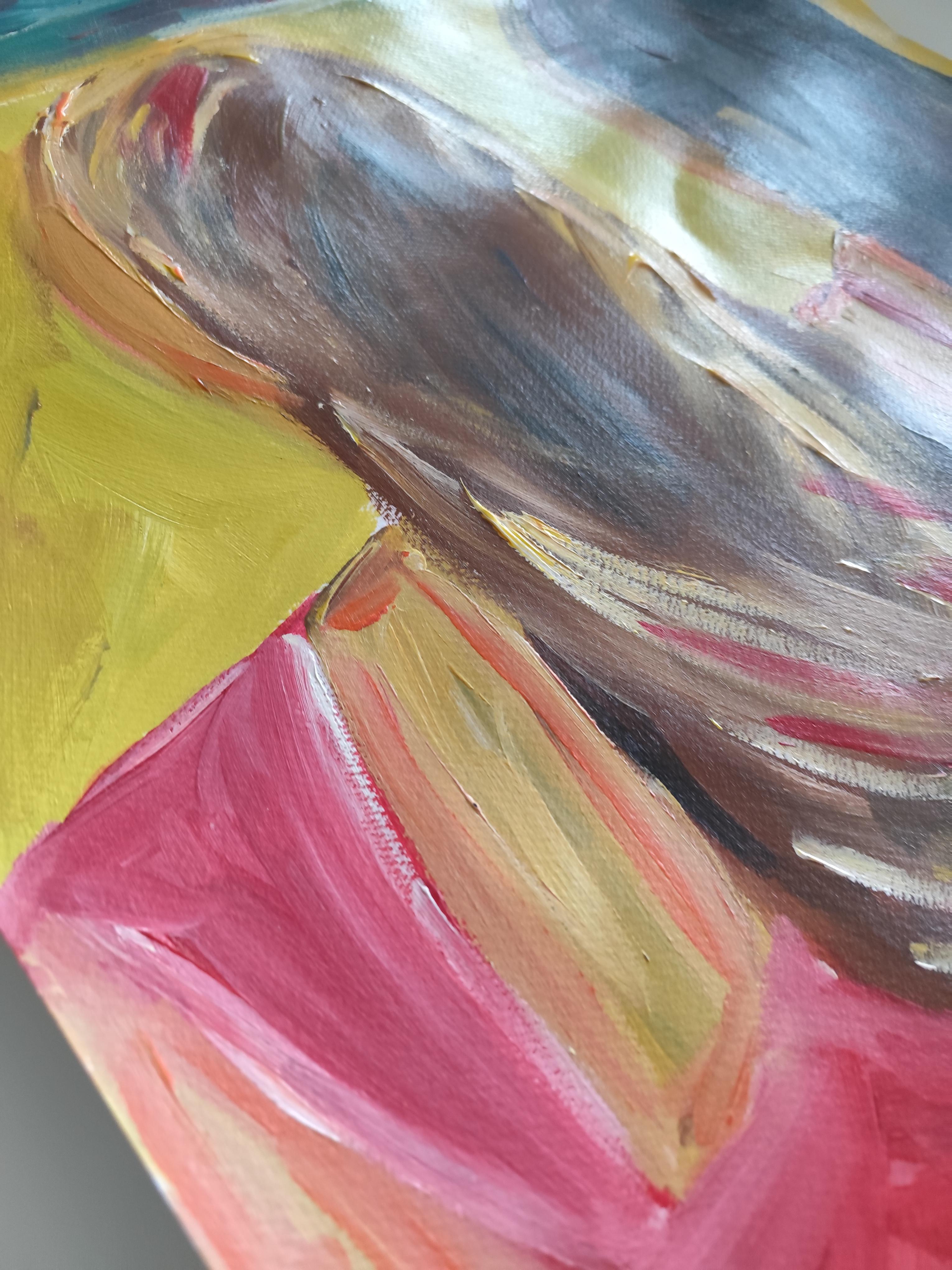 Contemporary semi-abstract portrait of women acrylic painting on paper For Sale 8
