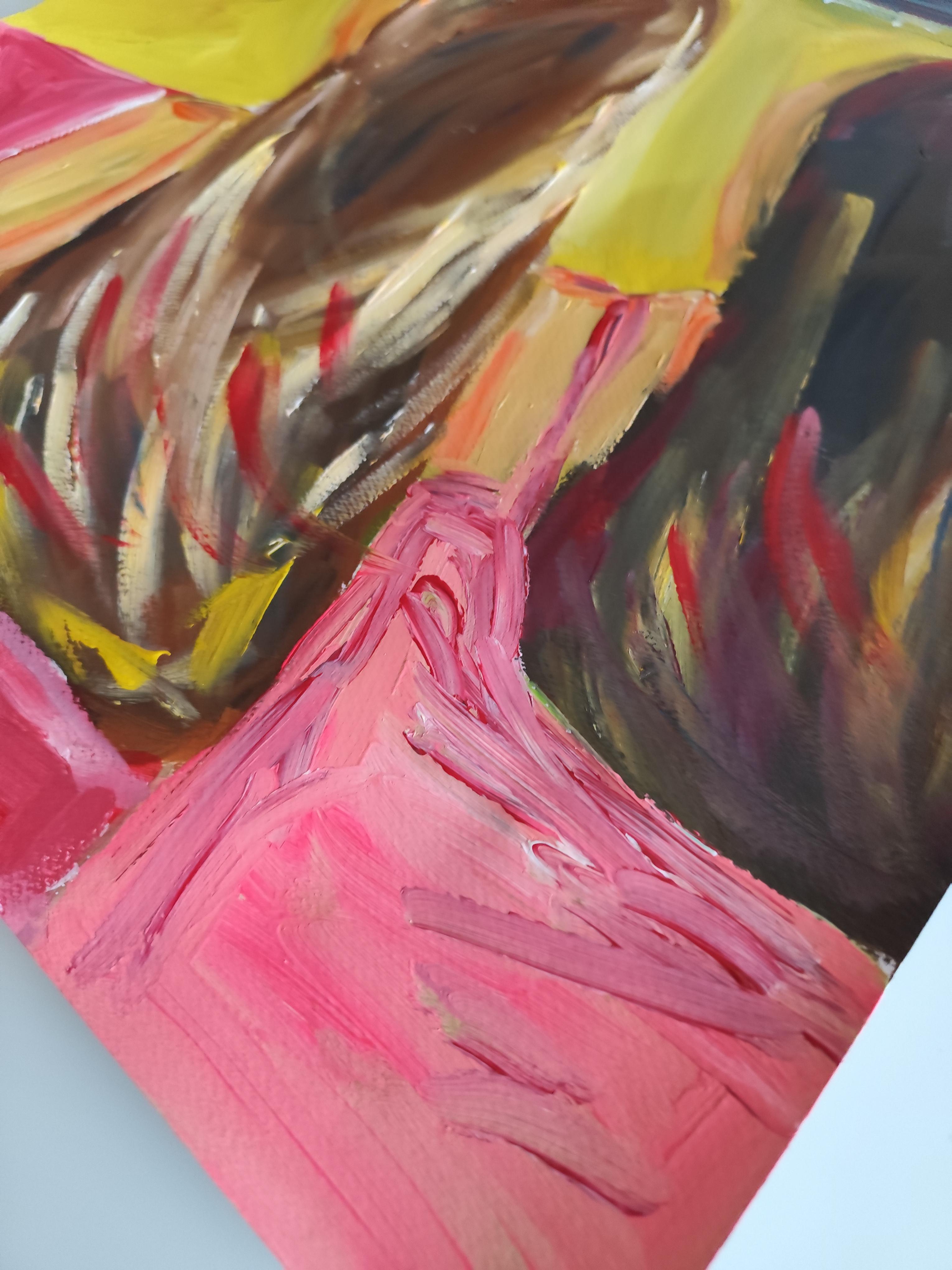 Contemporary semi-abstract portrait of women acrylic painting on paper For Sale 10