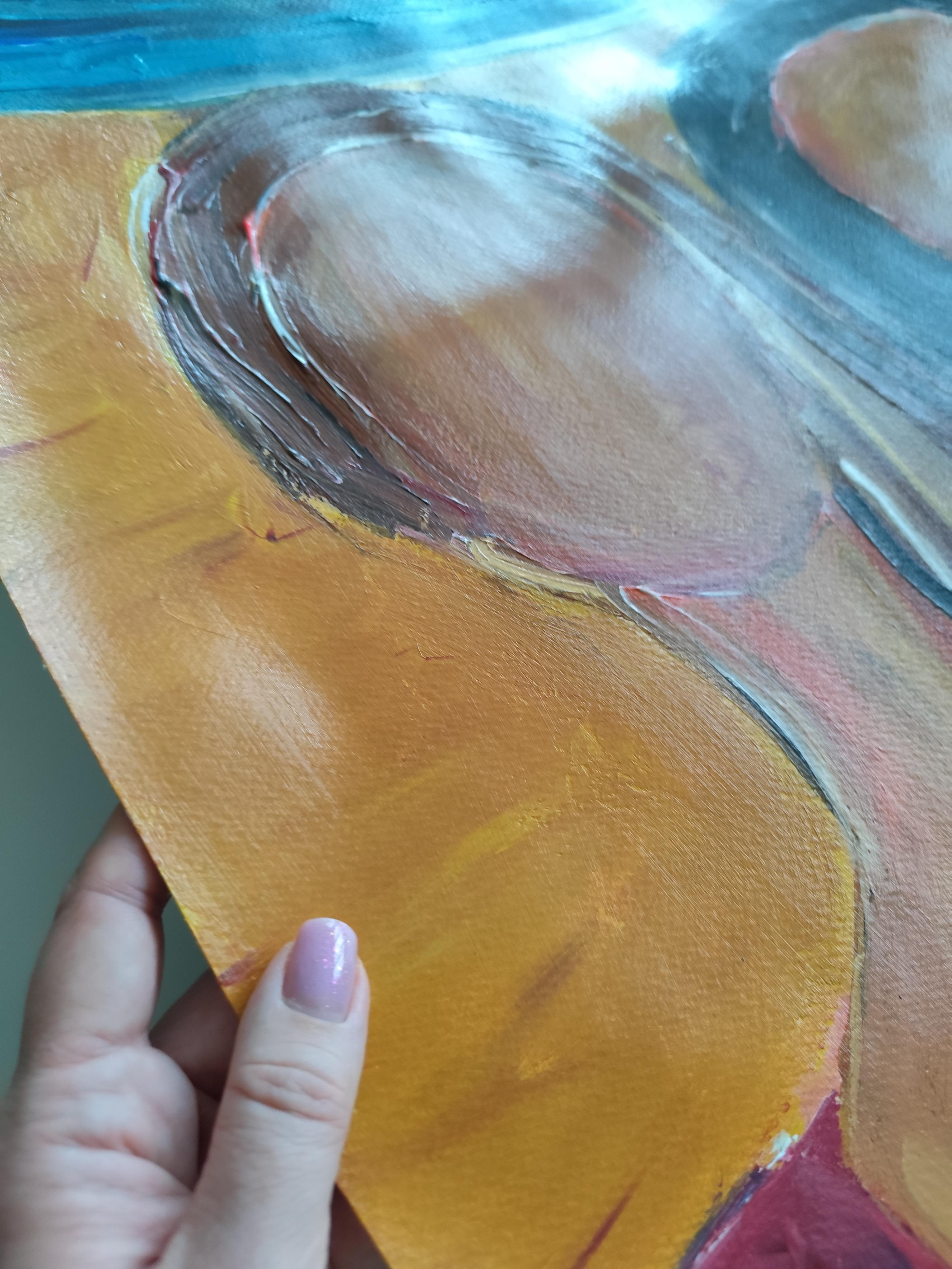 Retrato contemporáneo semiabstracto de mujer pintura acrílica sobre papel en venta 11