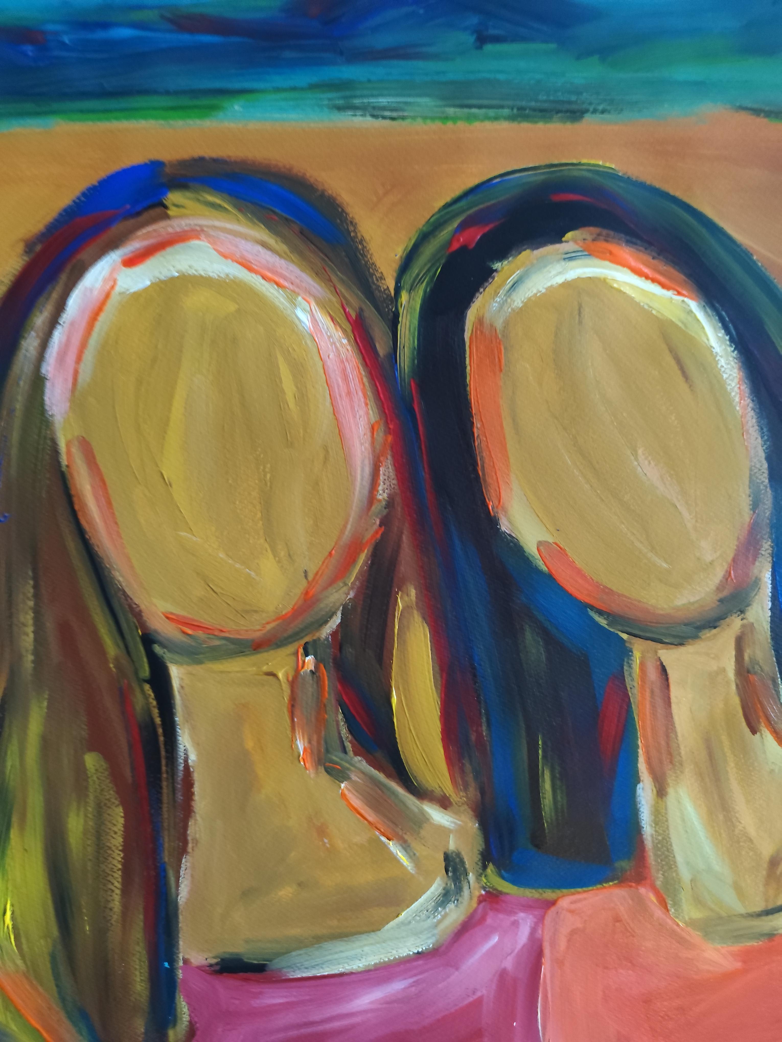 Retrato contemporáneo semiabstracto de mujer pintura acrílica sobre papel en venta 12
