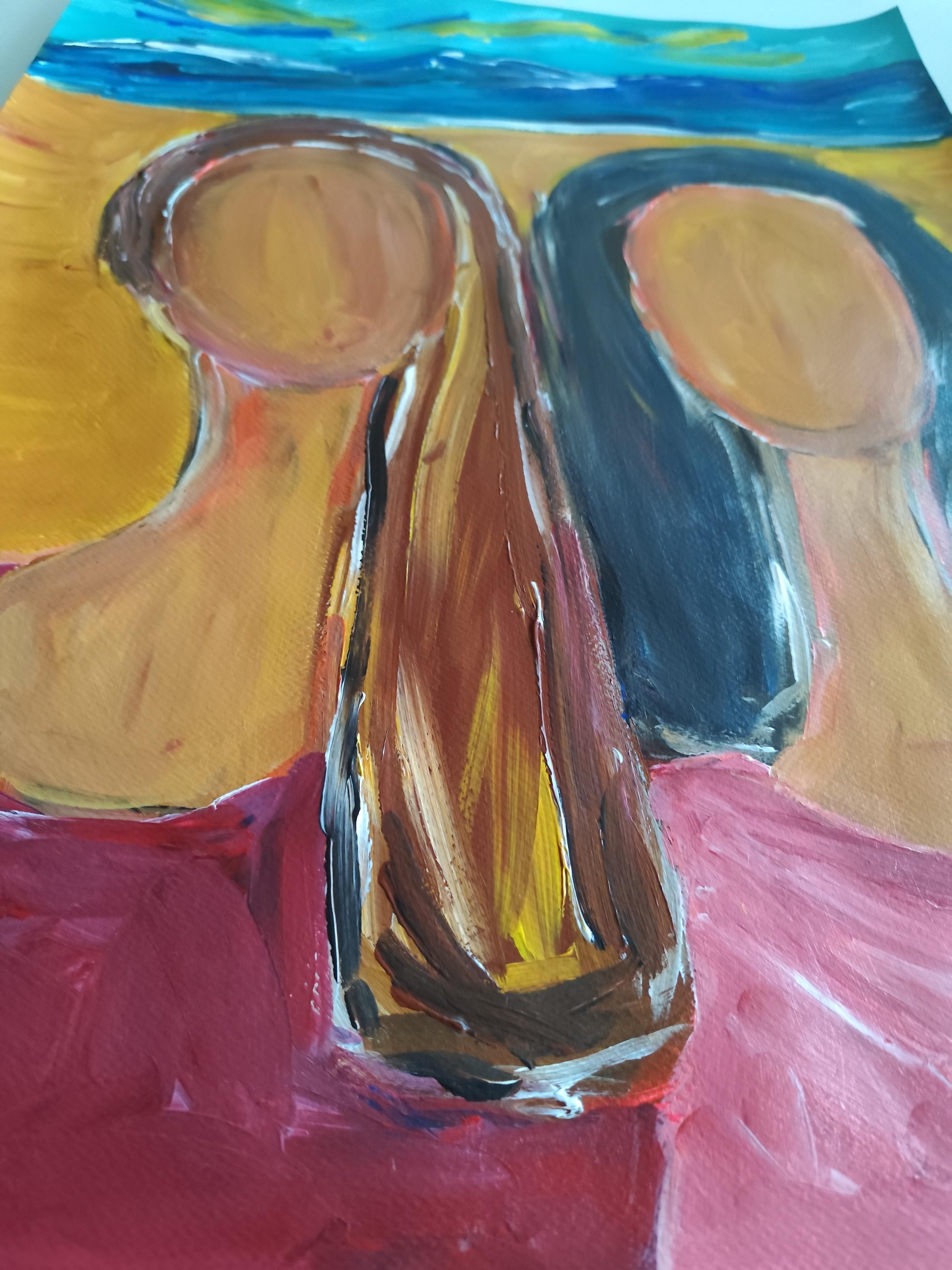 Retrato contemporáneo semiabstracto de mujer pintura acrílica sobre papel en venta 13